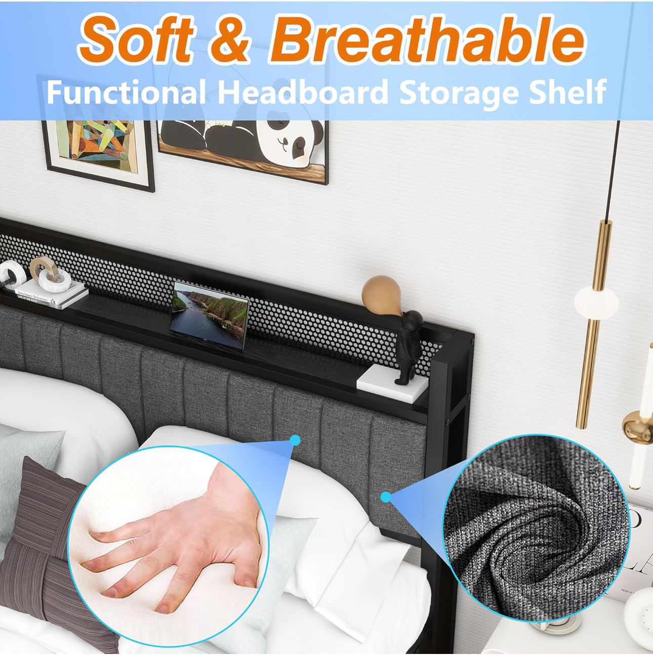 King Size Bed Frame With Storage Headboard