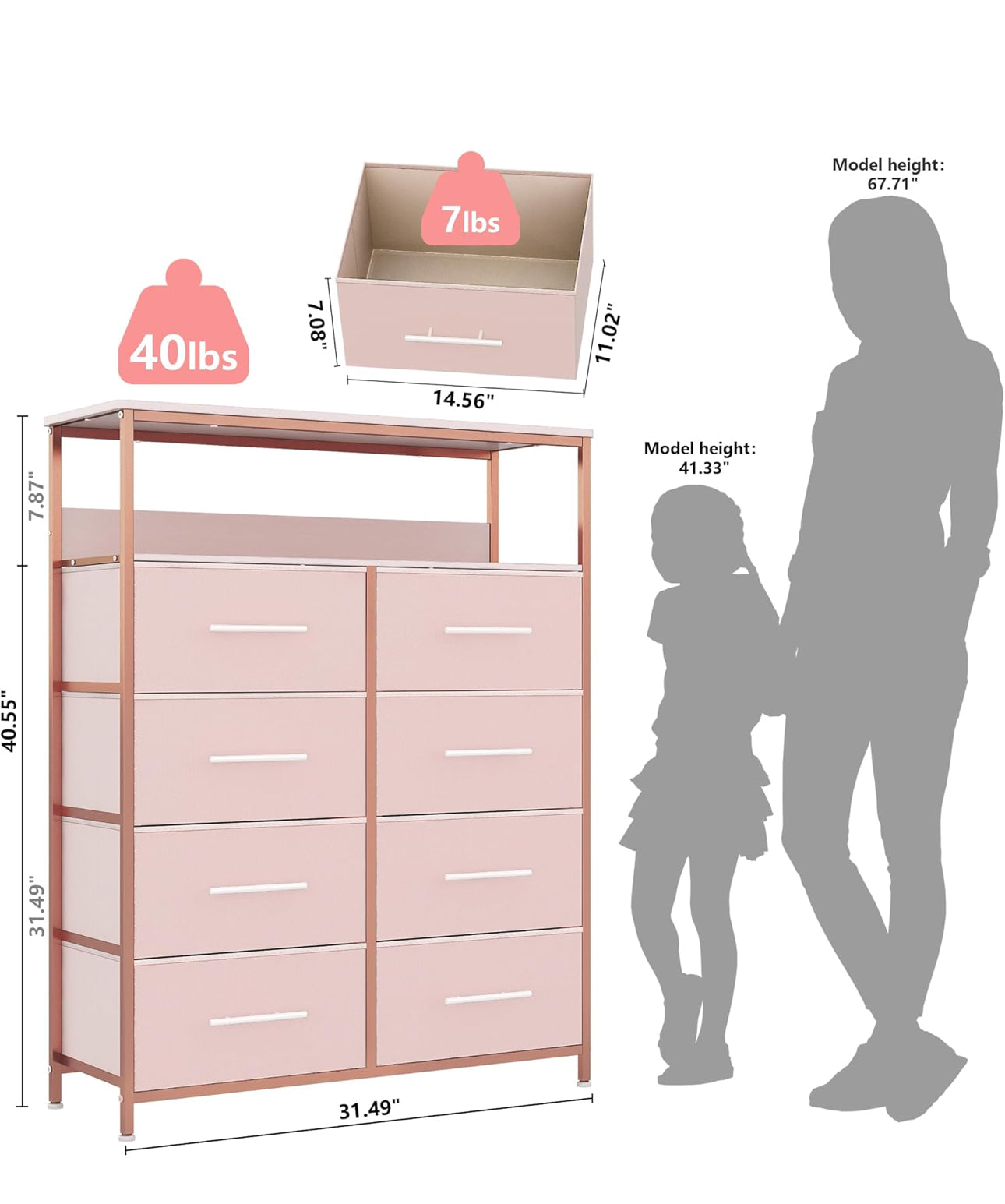 Chest of Drawers, Dresser for Bedroom with 8 Fabric Drawers