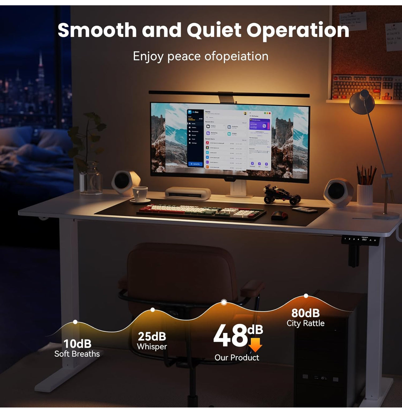 100 x 60 cm Standing Desk, Electric Height Adjustable Desk with 2 Hooks