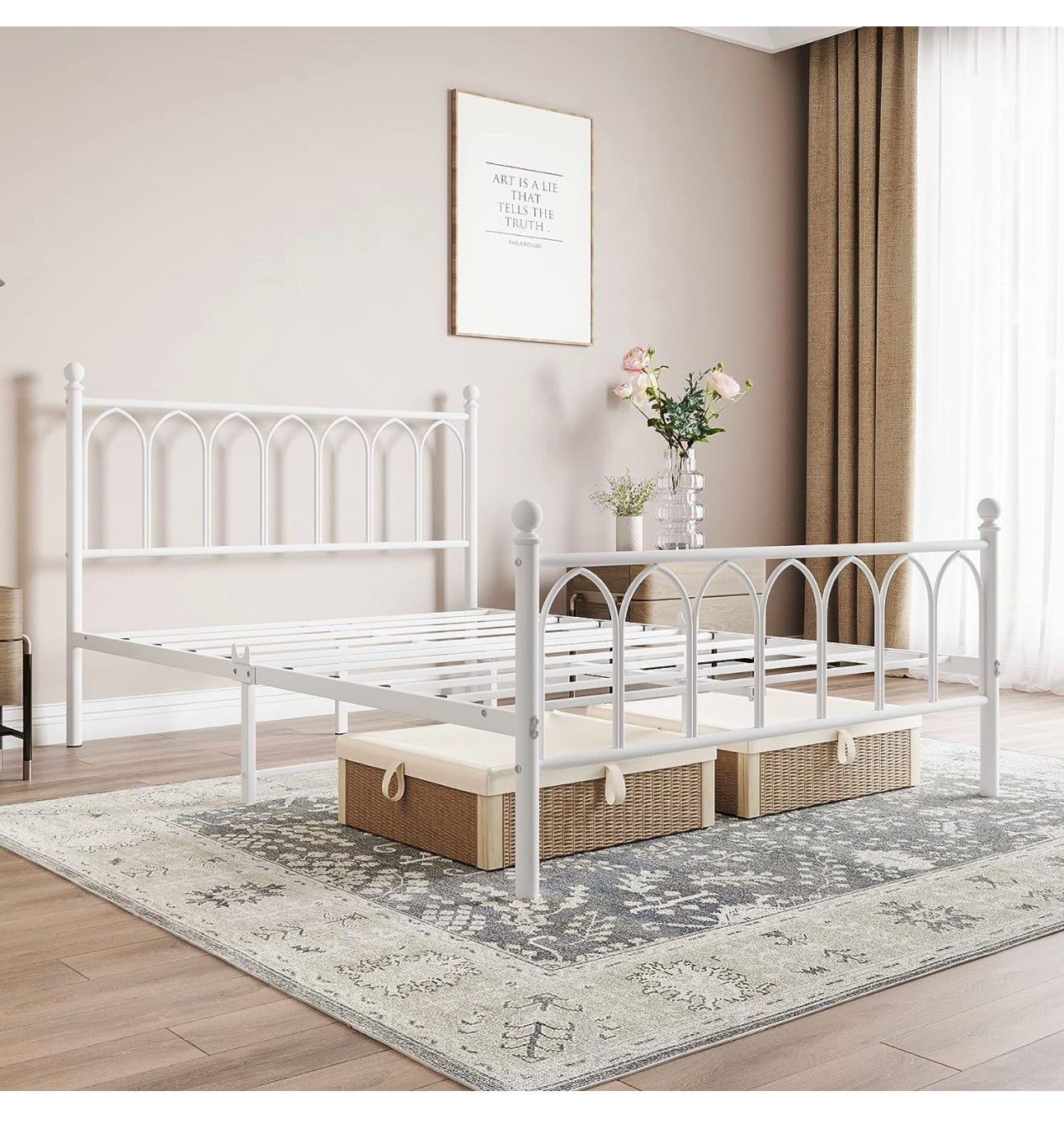 Double Metal Bed Frame Modern Style with Headboard