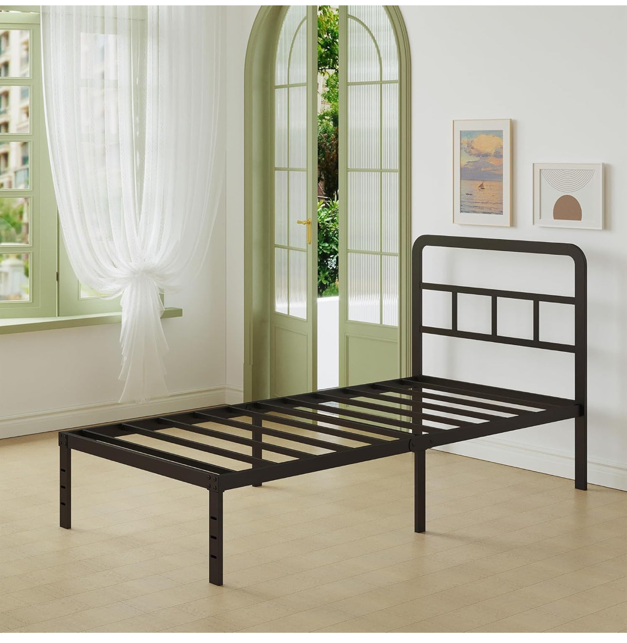 Black Single Bed Frame with Curved Headboard