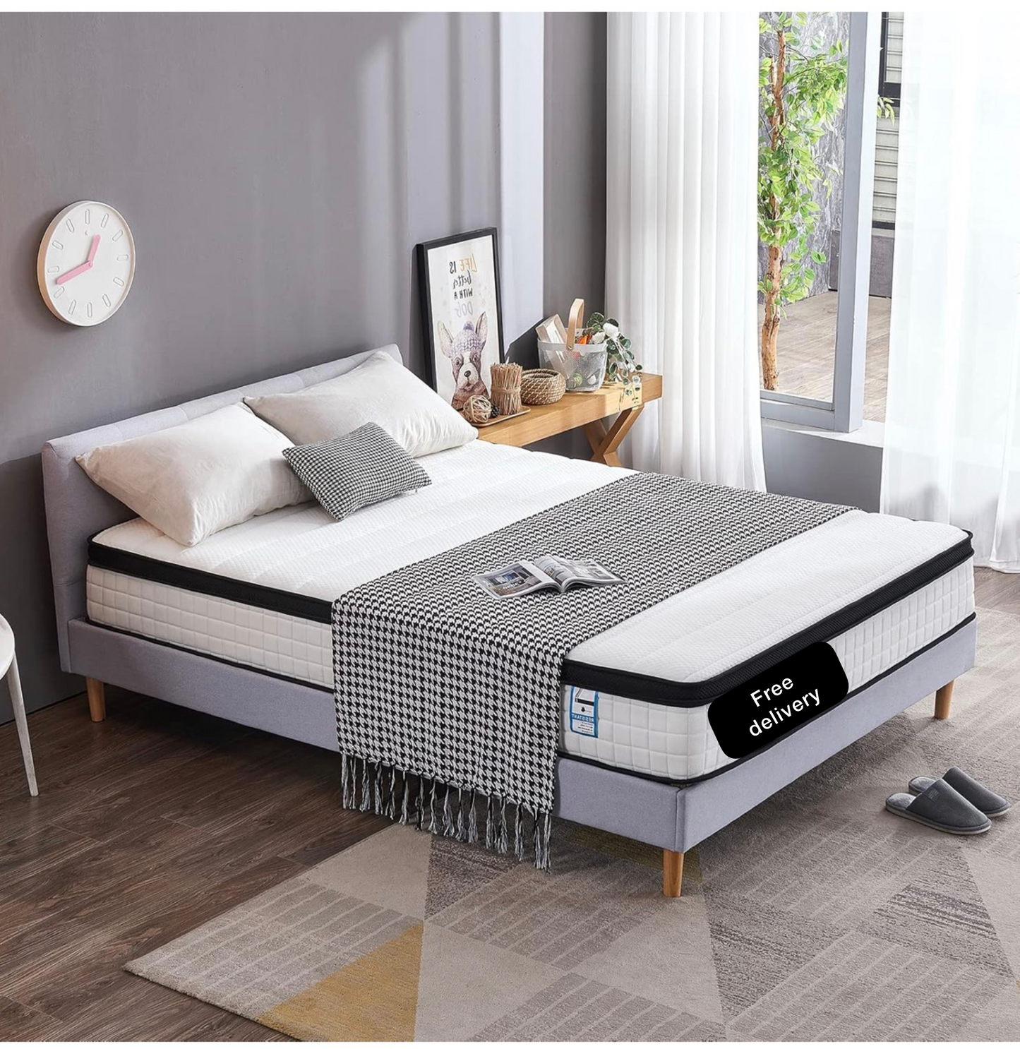 Double Memory Foam Sprung Mattress 10.6 Inch,4FT6 Spring Mattress with Innovative Memory Foam