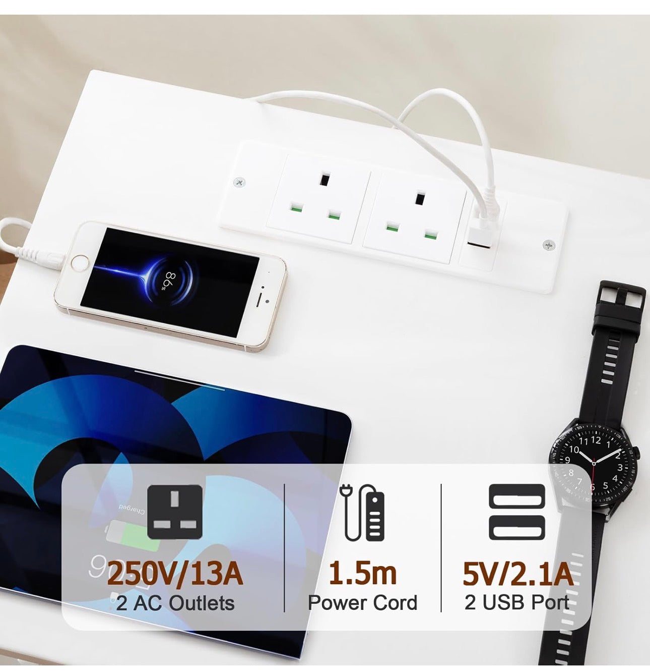 Bedside Table Set of 2 with Charging Station, Side Table with Led Lights, Bedside Cabinet with 3 Fabric Storage Drawers, End Table, Sofa Side Table, Nightstand for Living Room