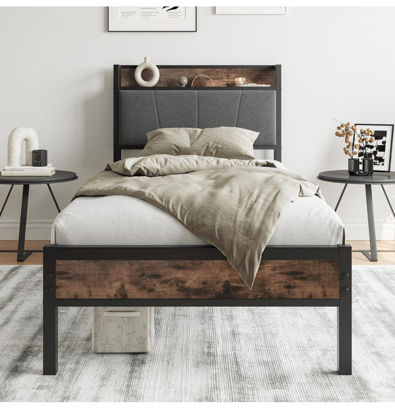 3ft Single Bed Frame With Storage Headboard