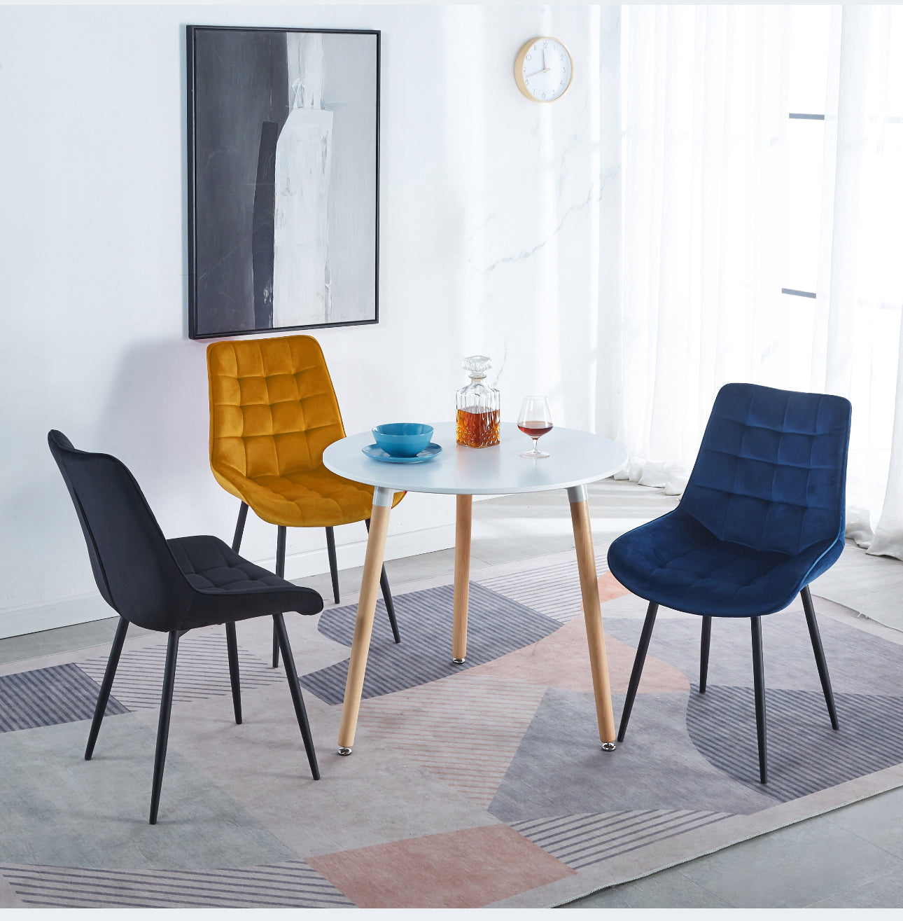 Set Of 4 Velvet Mustard Upholstered Chairs