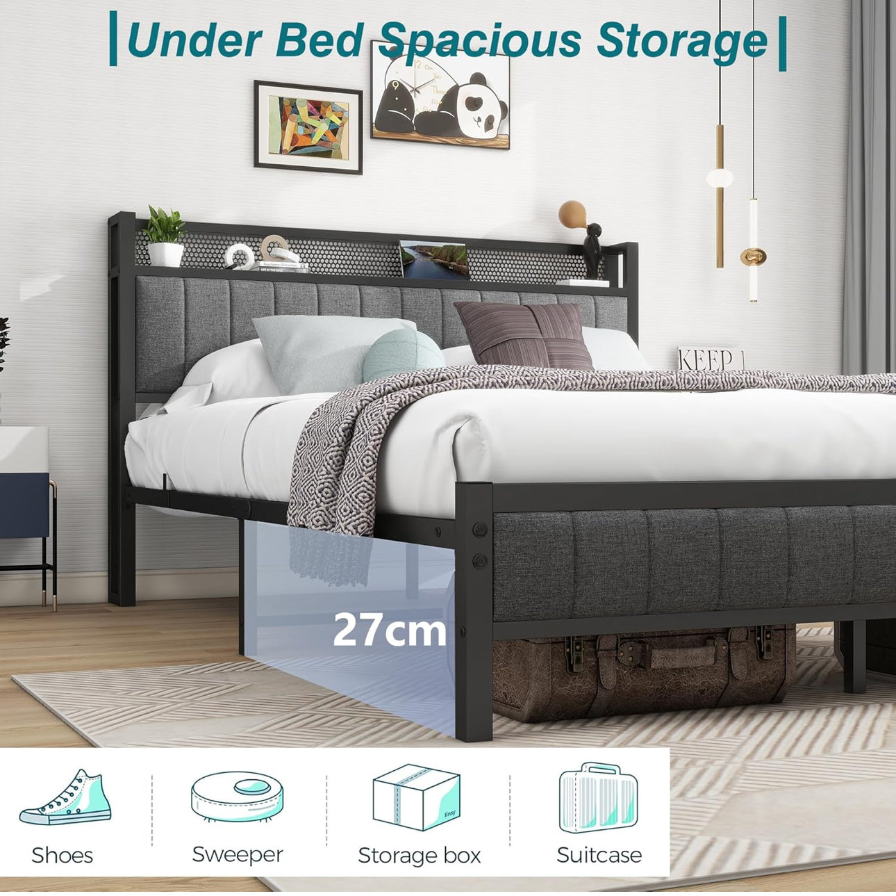 King Size Bed Frame With Storage Headboard