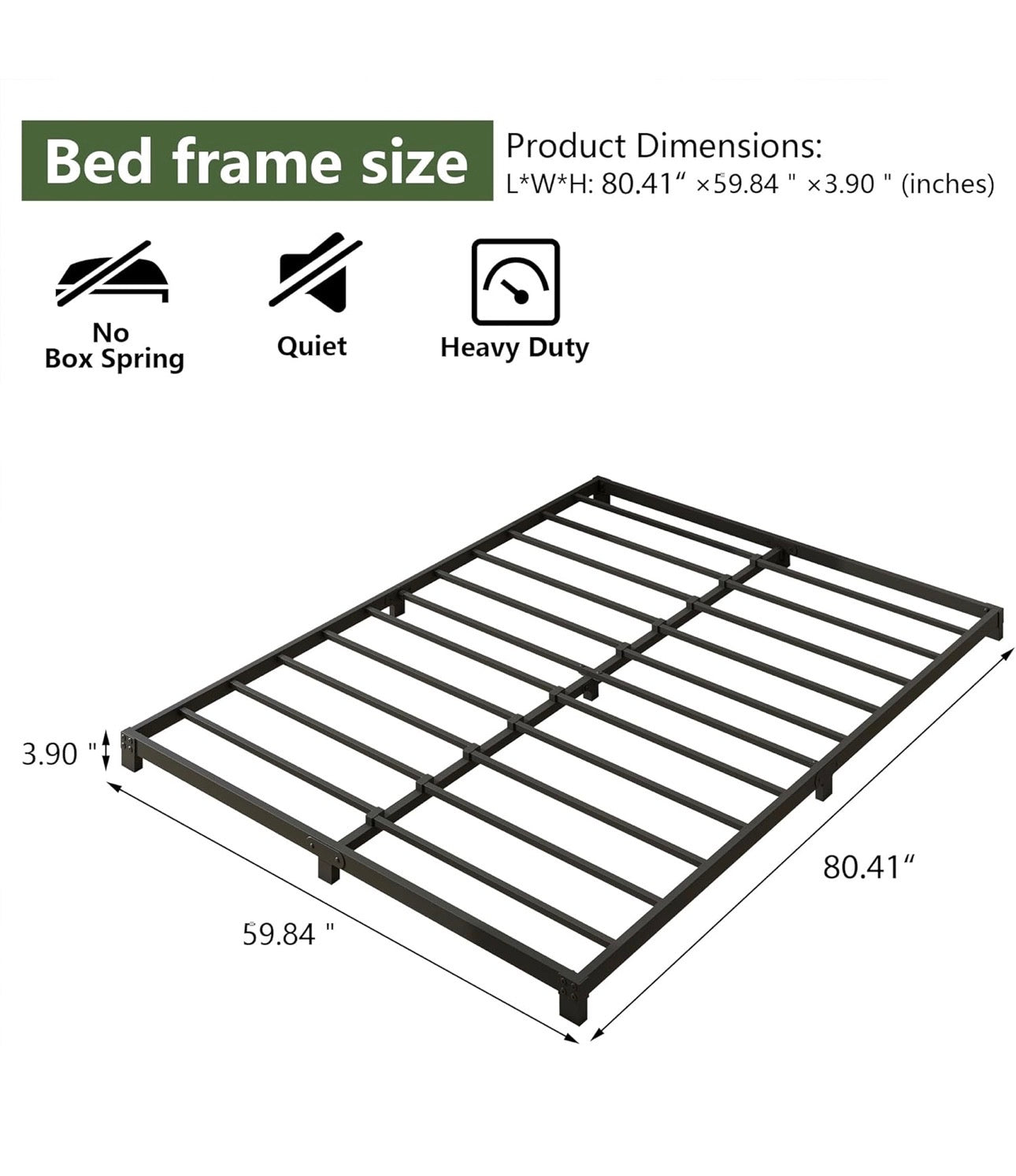 8cm Low King Size Bed frame, Metal Bed 150x200 cm