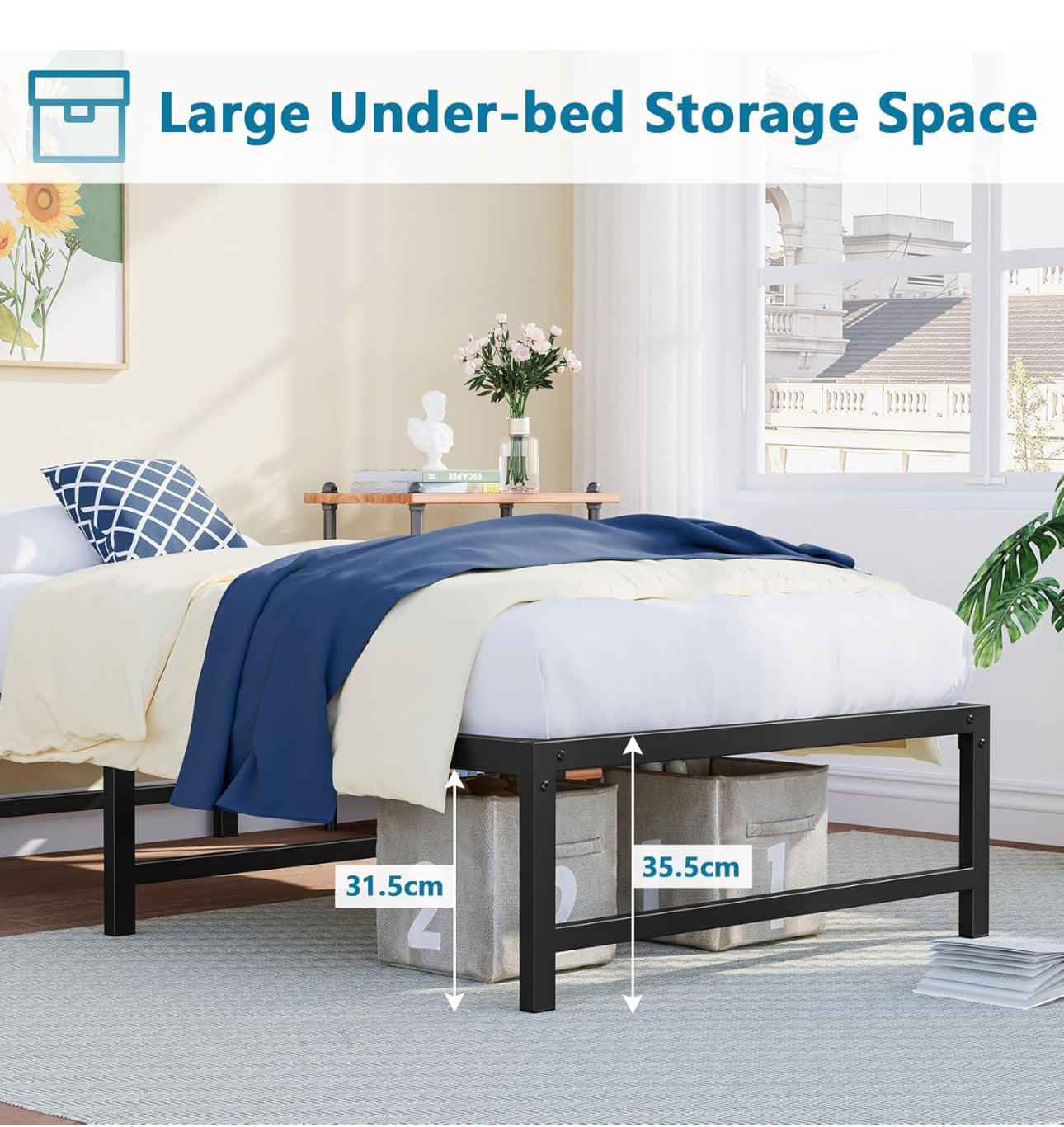 3ft Single Bed Heavy Duty Steel Slats Single Metal