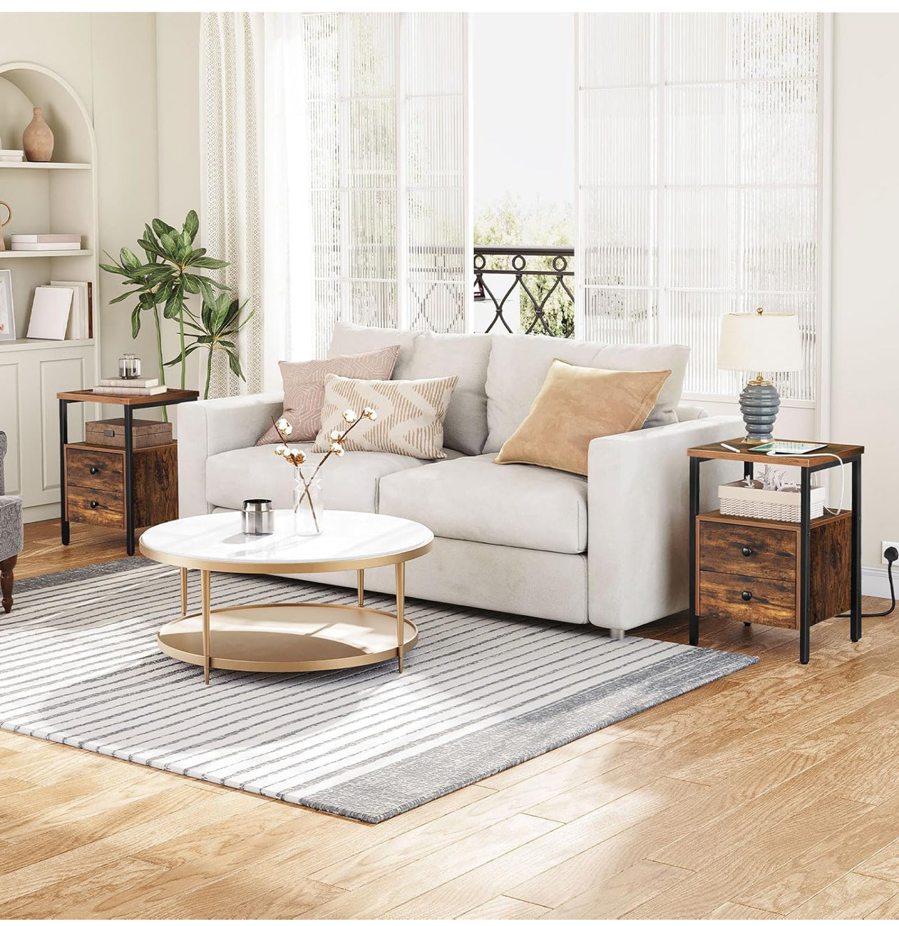 2 Bedside Table, Side Table with Charging Station