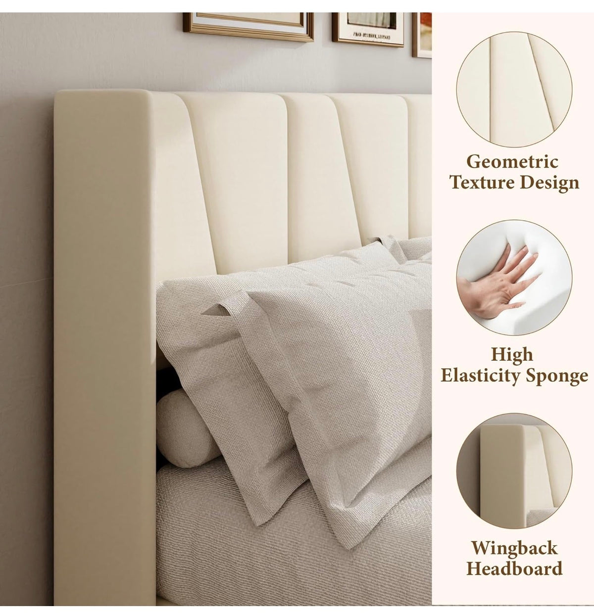 Upholstered Platform Bed Frames, Contemporary Mattress Foundation, No Box Spring Needed, Noise Free, Easy Assembly, Beige