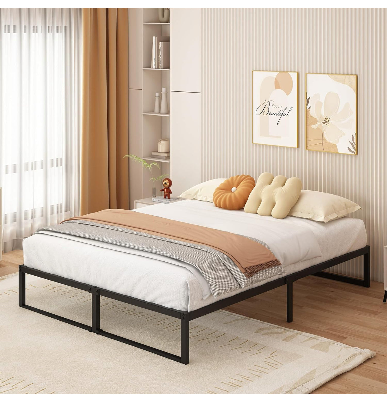 Small Double Bed Frame 120x190 cm Metal Platform