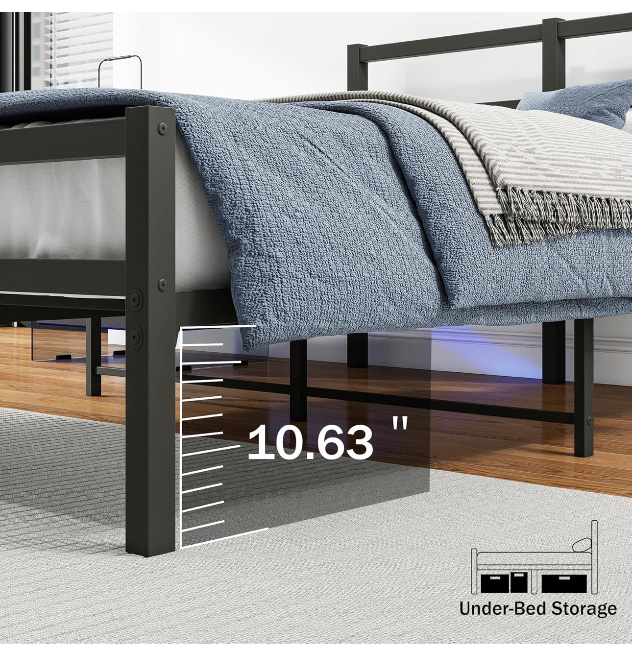 Double Bed Frame with Headboard Metal Platform Heavy Duty Steel Support