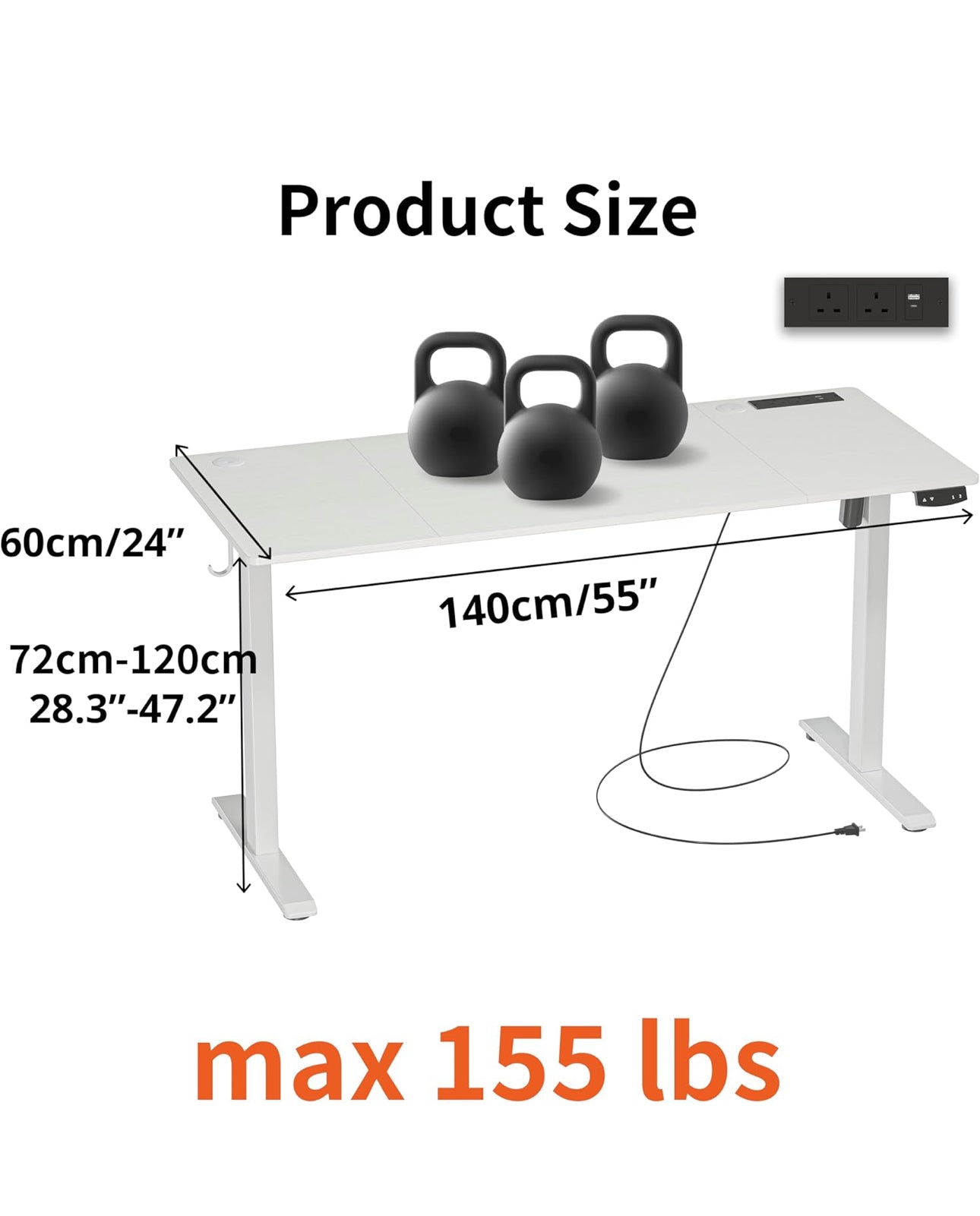 Height-Adjustable Desk with Outlets and USB &amp; Tpye-C .