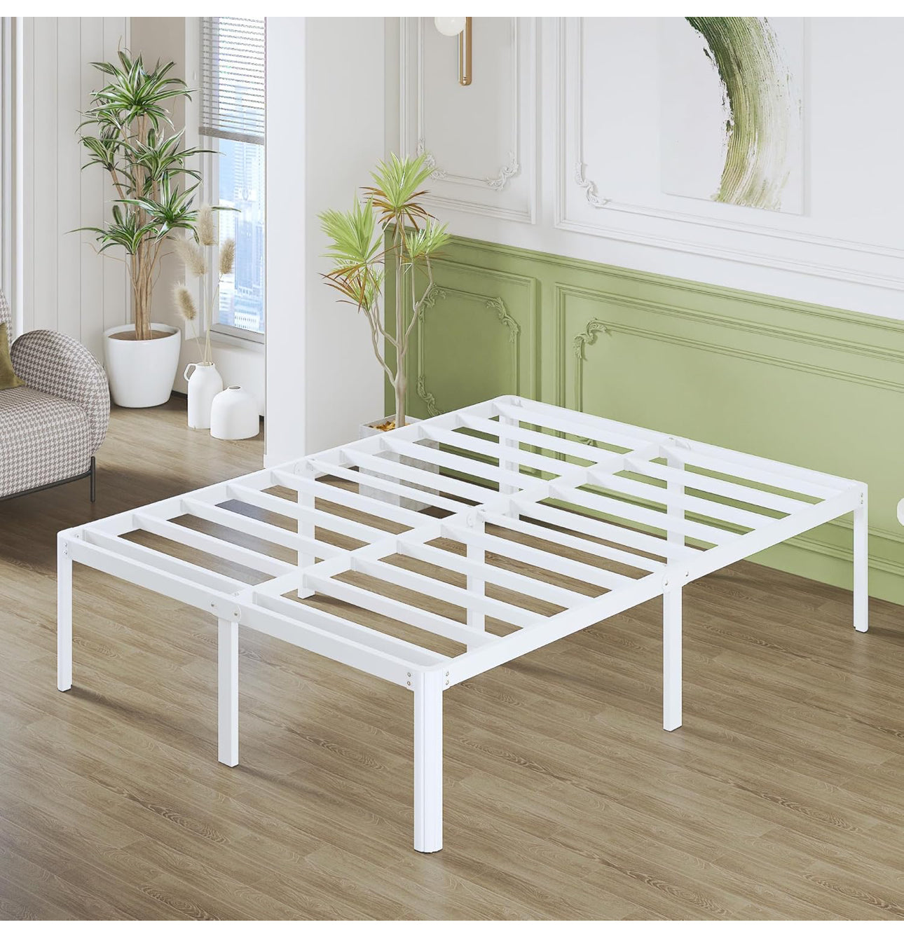 High White Double Bed Frame 4ft 6 with Rounded Corners