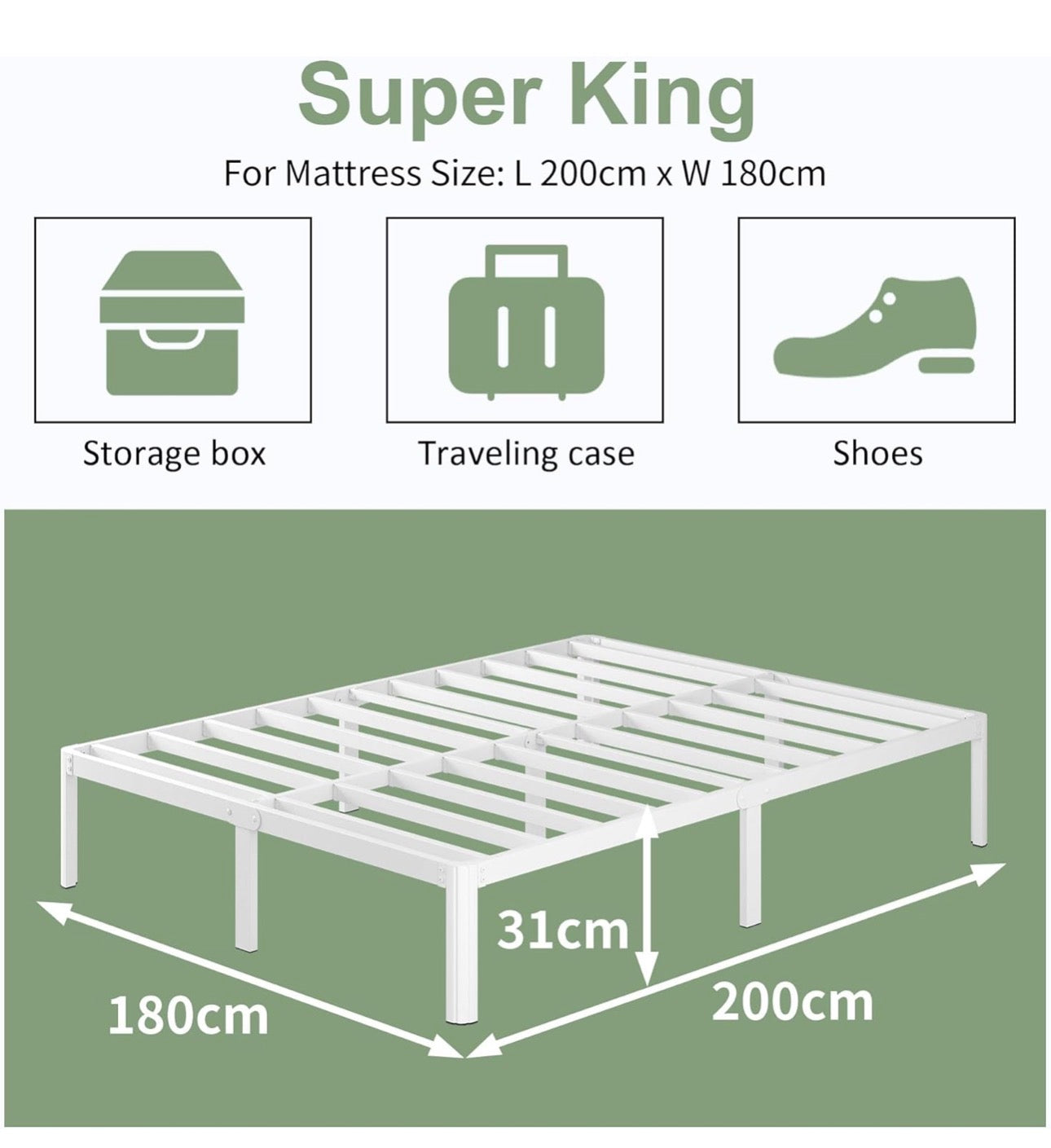 6ft Super King Bed Frame 30.5 cm High with Rounded Corner Legs