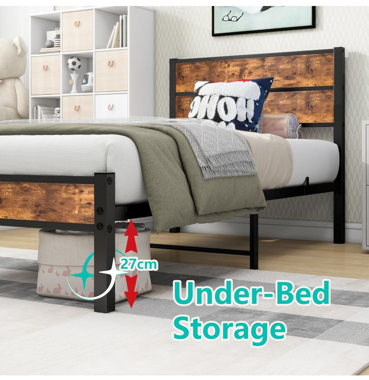 Single Bed Frames with Wood Headboard