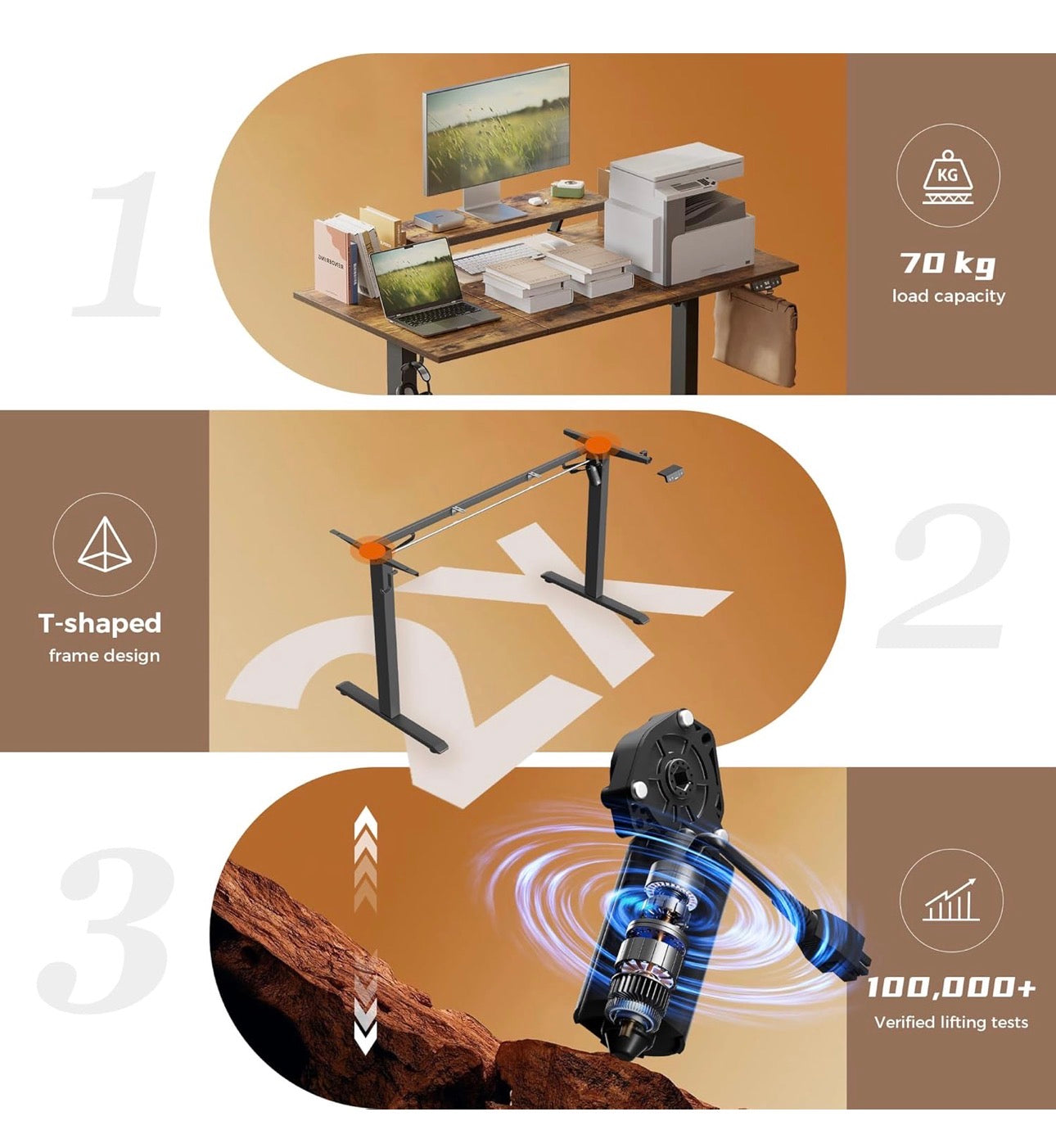 120 x 60 cm Sit-Stand Desk with 2 Memory Buttons