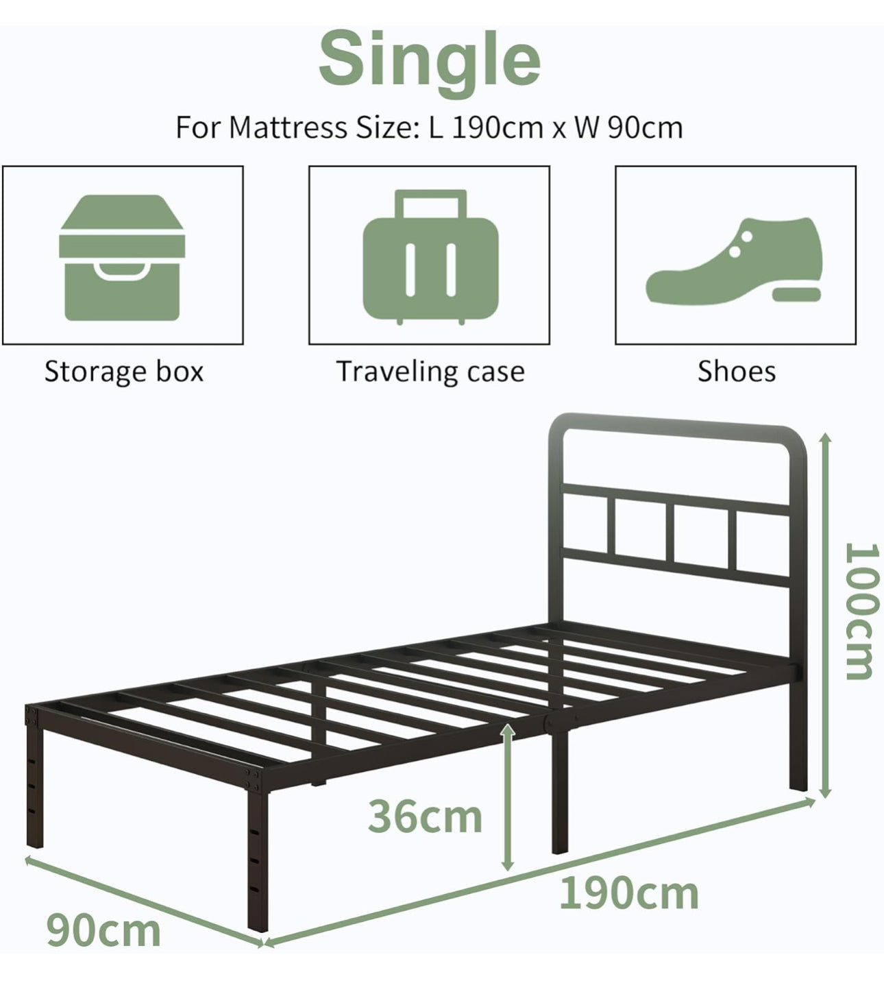 Black Single Bed Frame with Curved Headboard