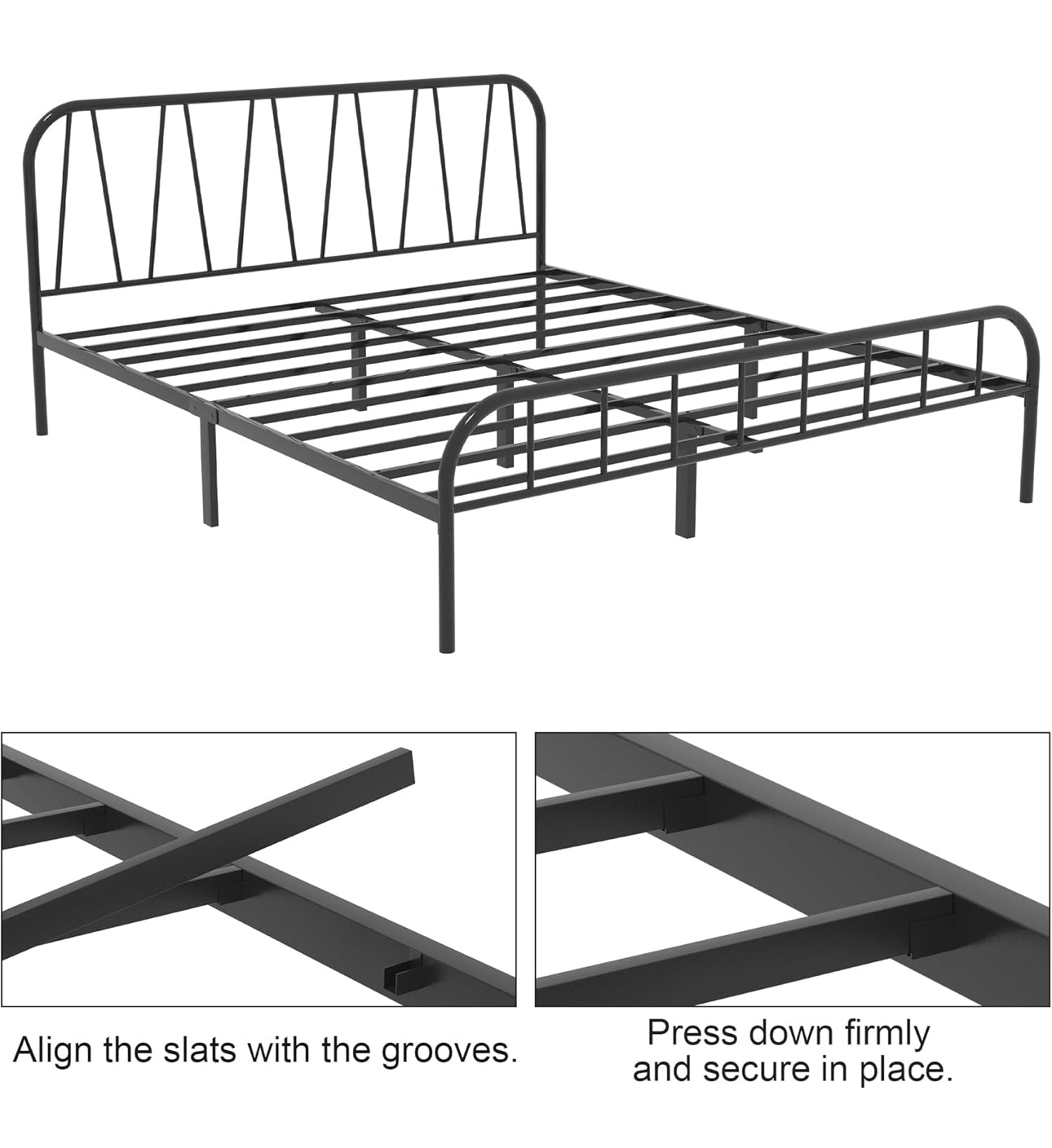 King Bed Frame, Solid Metal Bed Frame, Modern