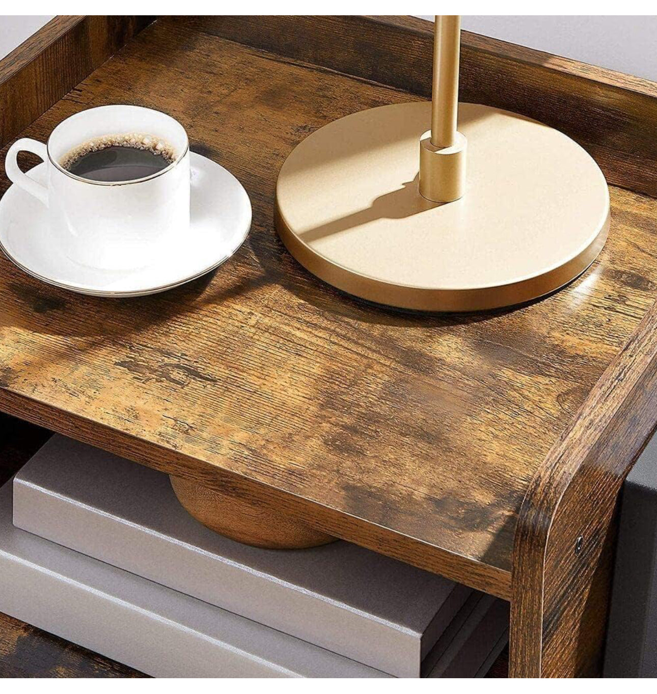 Nightstand, End, Stackable Side, Coffee Table with Open Front Storage Compartment, Retro Rustic Chic Wood Look, Accent Furniture with Metal Legs, Vintage  , 42 x 35 x 52 cm