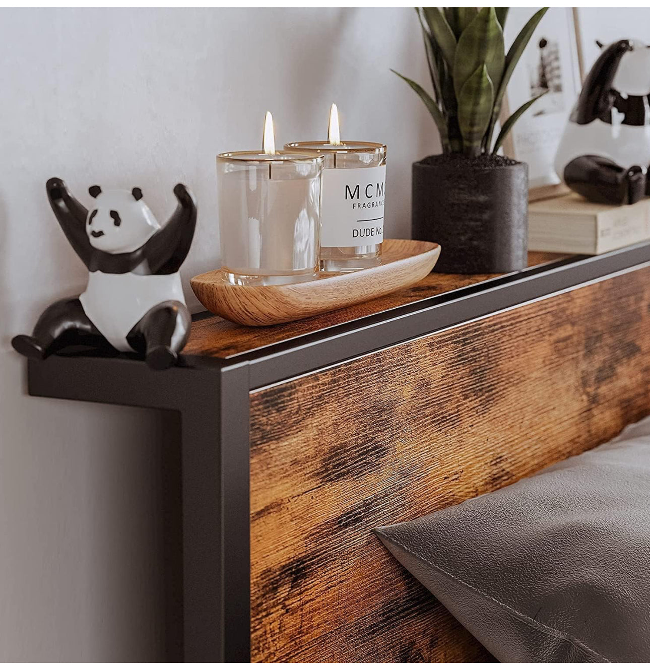 King Size Bed Frame with Storage Wooden Headboard