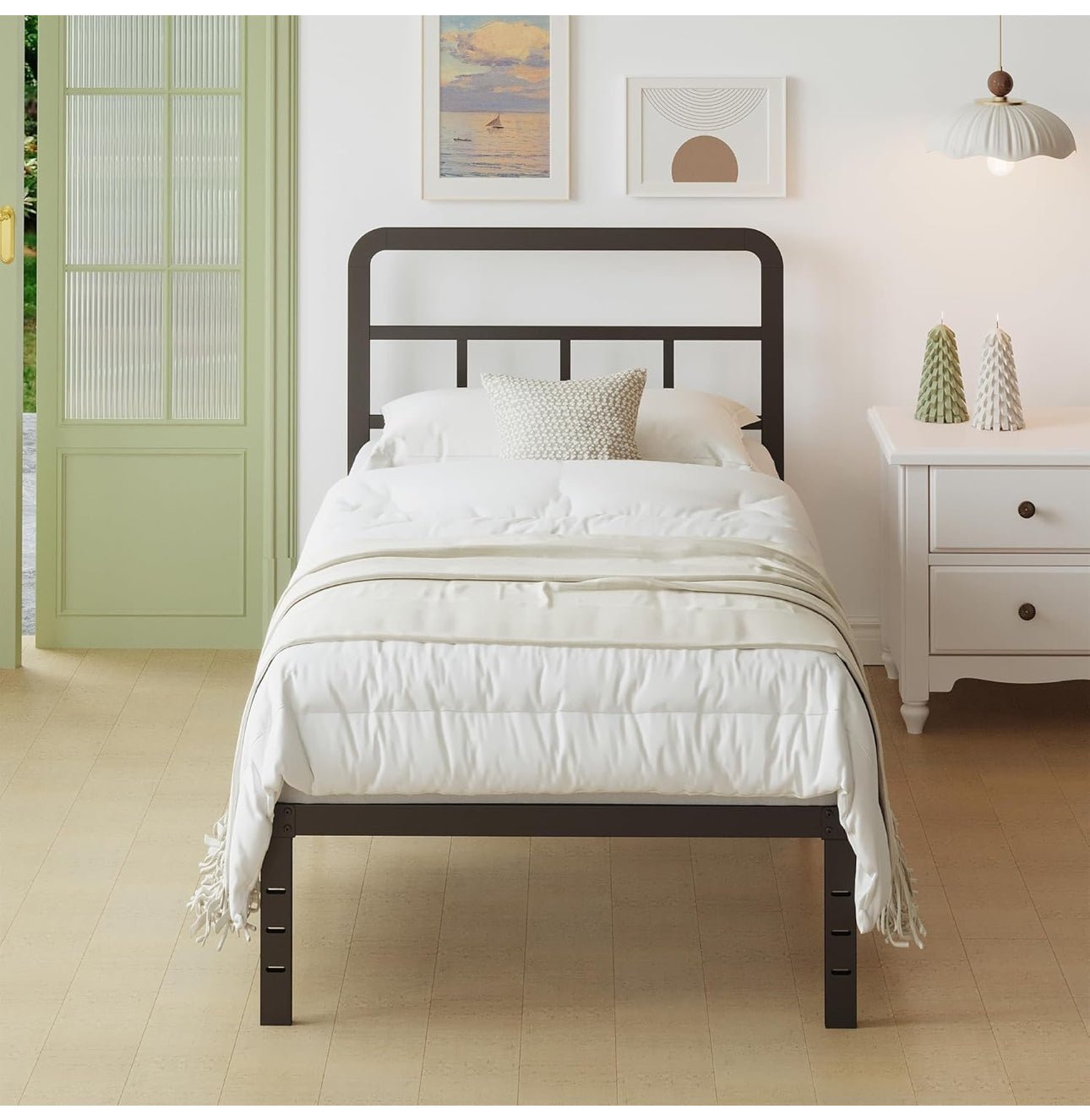 Black Single Bed Frame with Curved Headboard