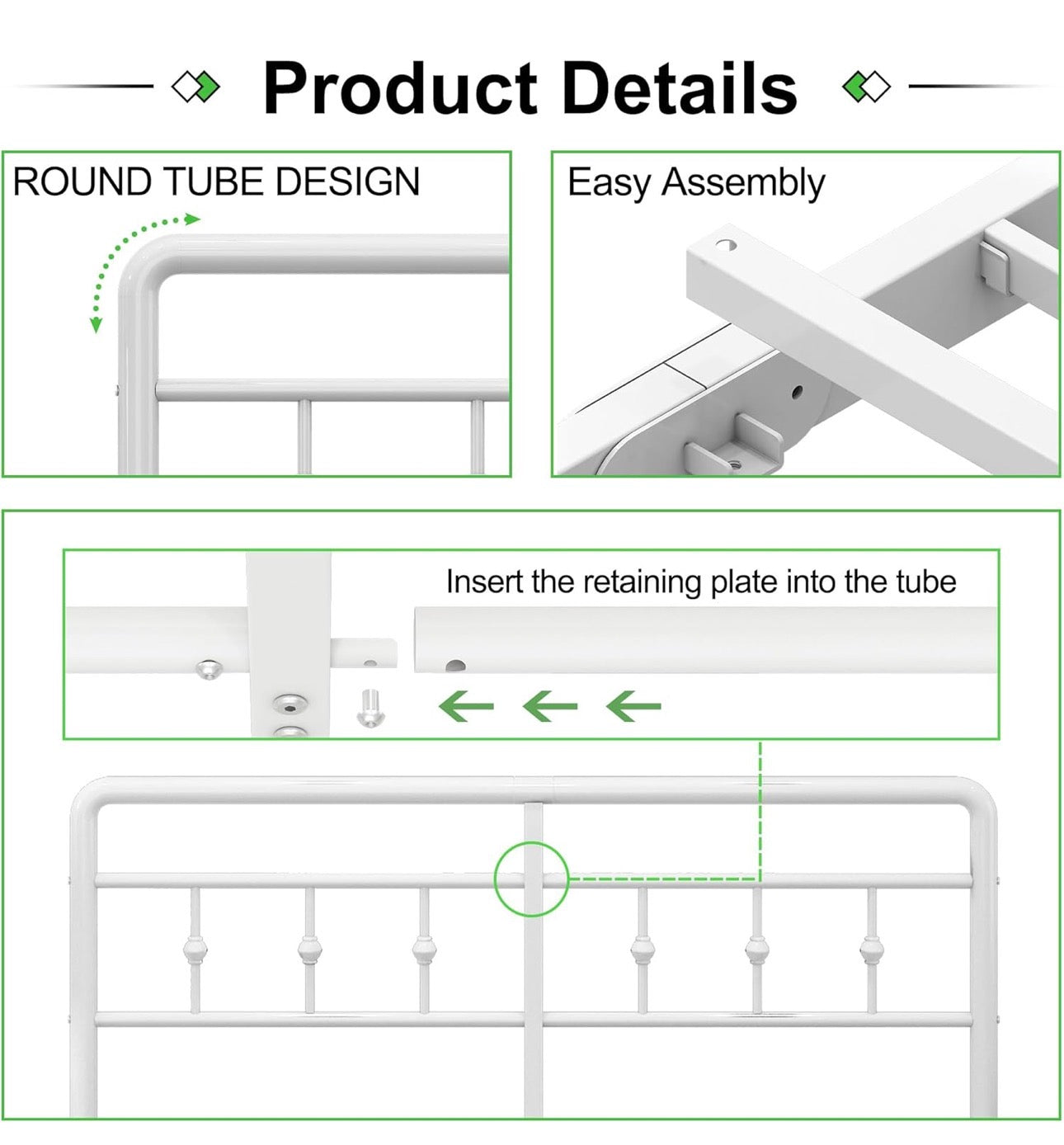 4ft6 Double Bed Frame with Headboard and Footboard, Metal Double Bed Frame Under Bed Storage 36cm