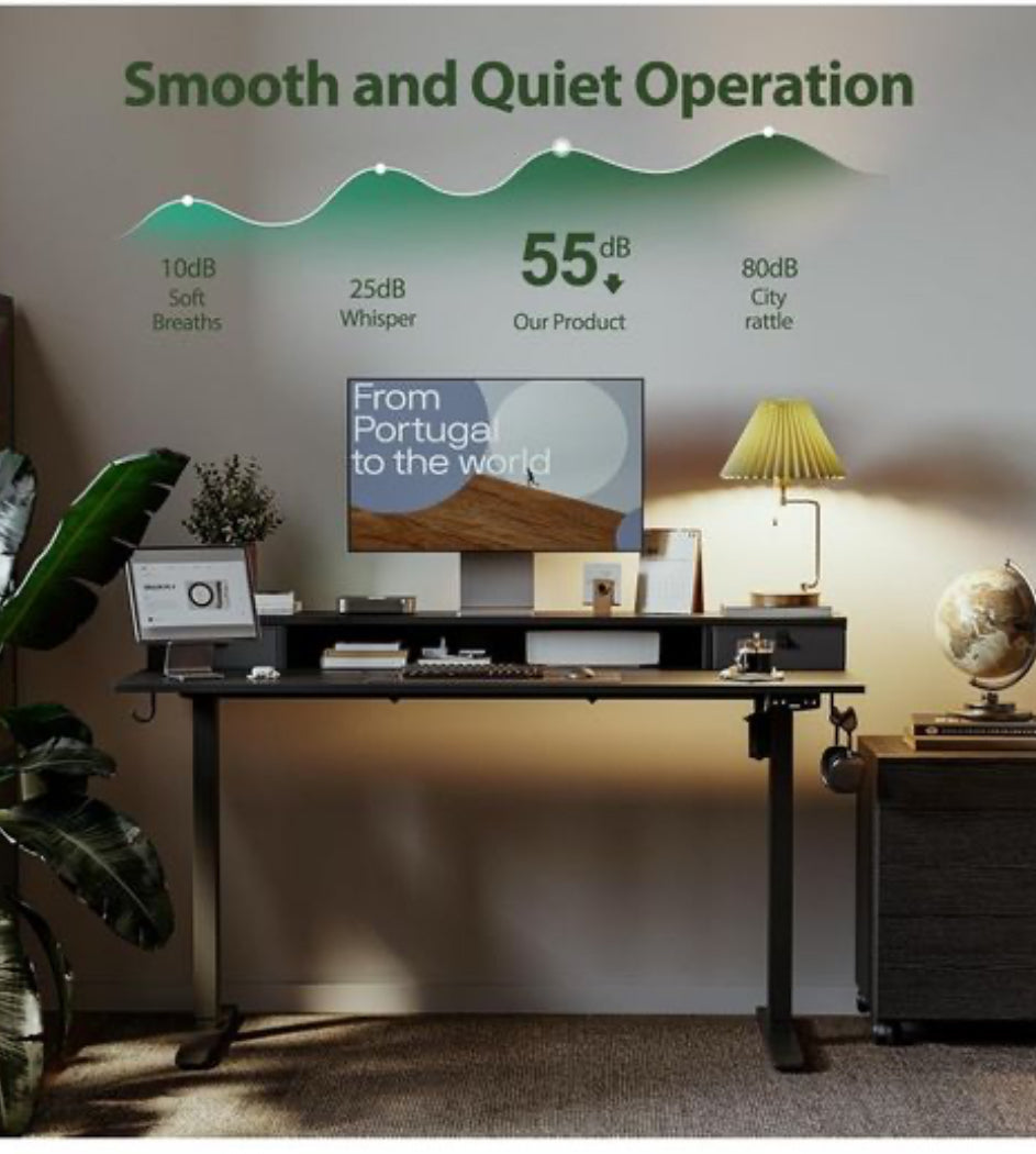 Height Adjustable Desk with Two Drawers, 120 x 60 cm Electric Computer Desks with Memory Function