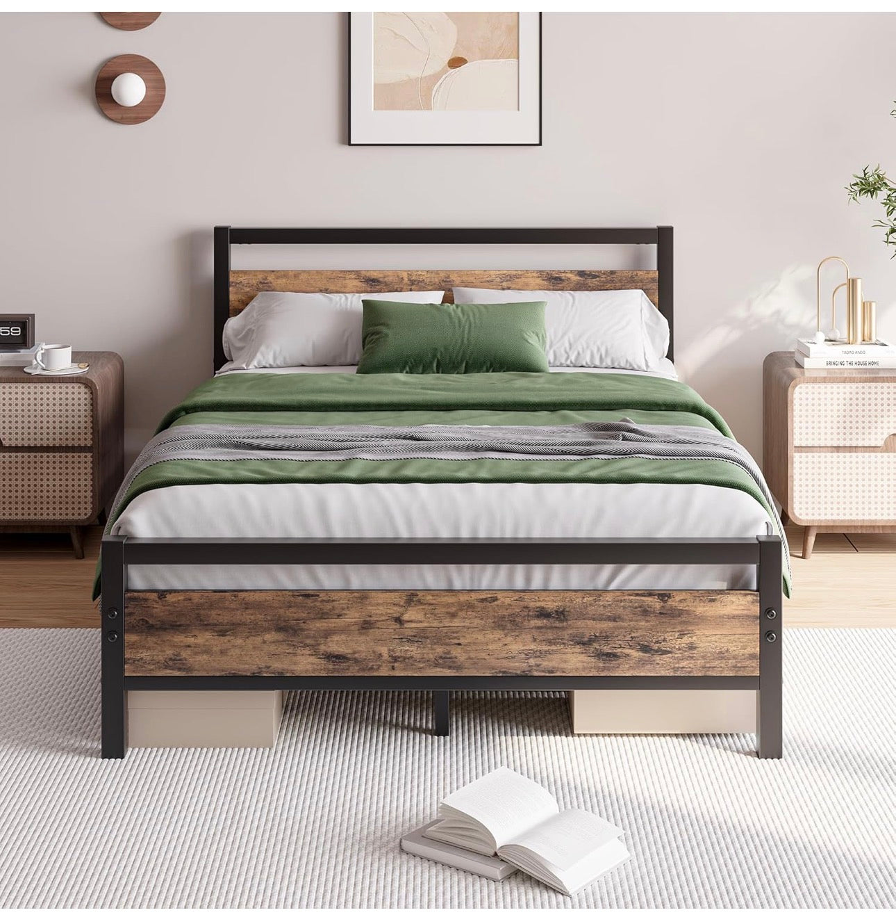 Double Bed Frames with Wood Headboard