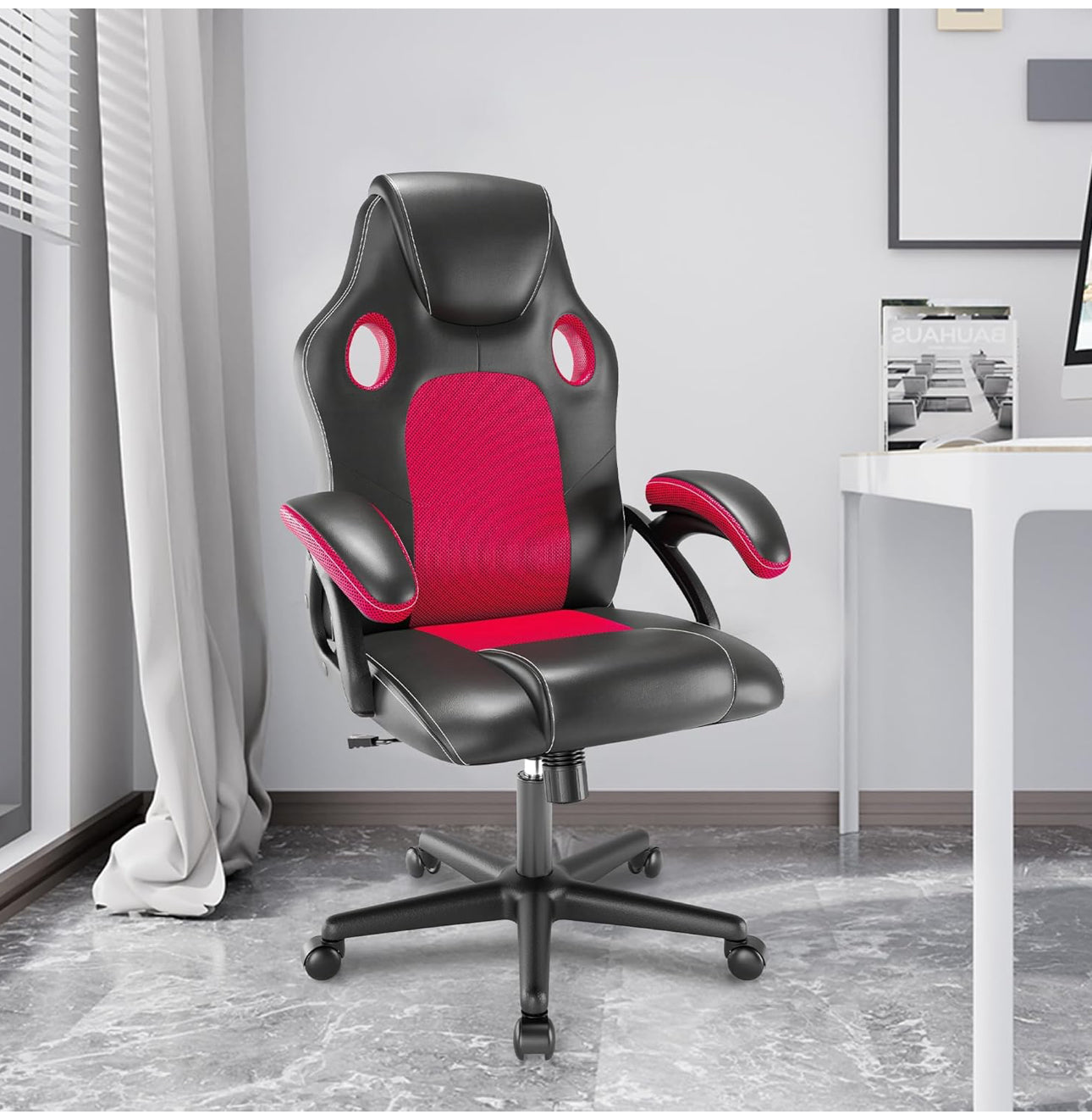 Office chair high back seat with breathable mesh insert padded armrests tilt adjustment durable base