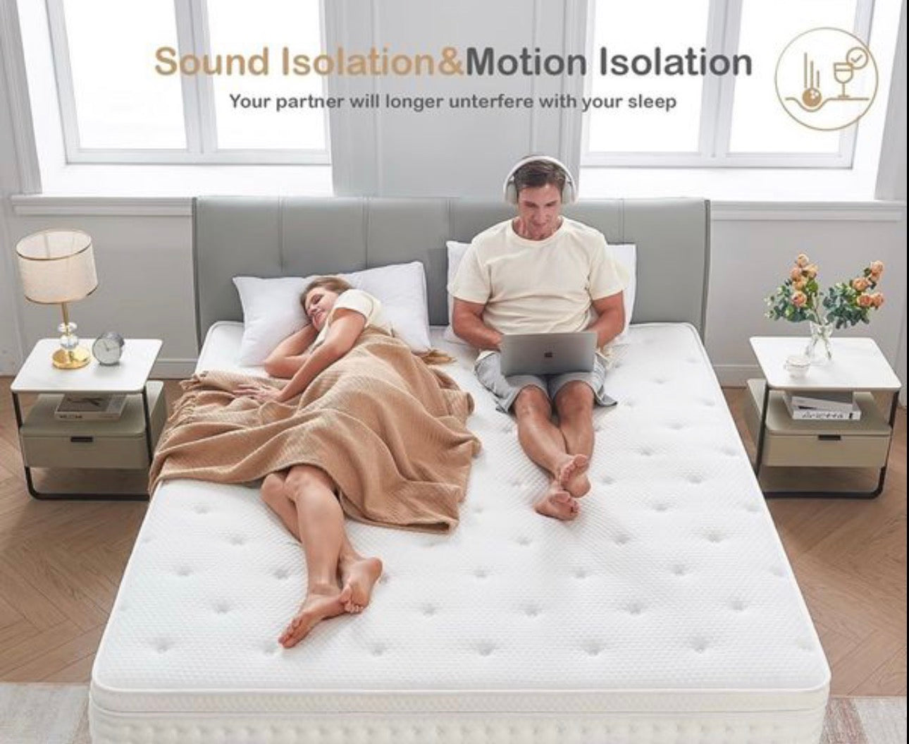Double Mattress,10.2 INCH Hybrid Memory Foam and Individually Pocket Spring