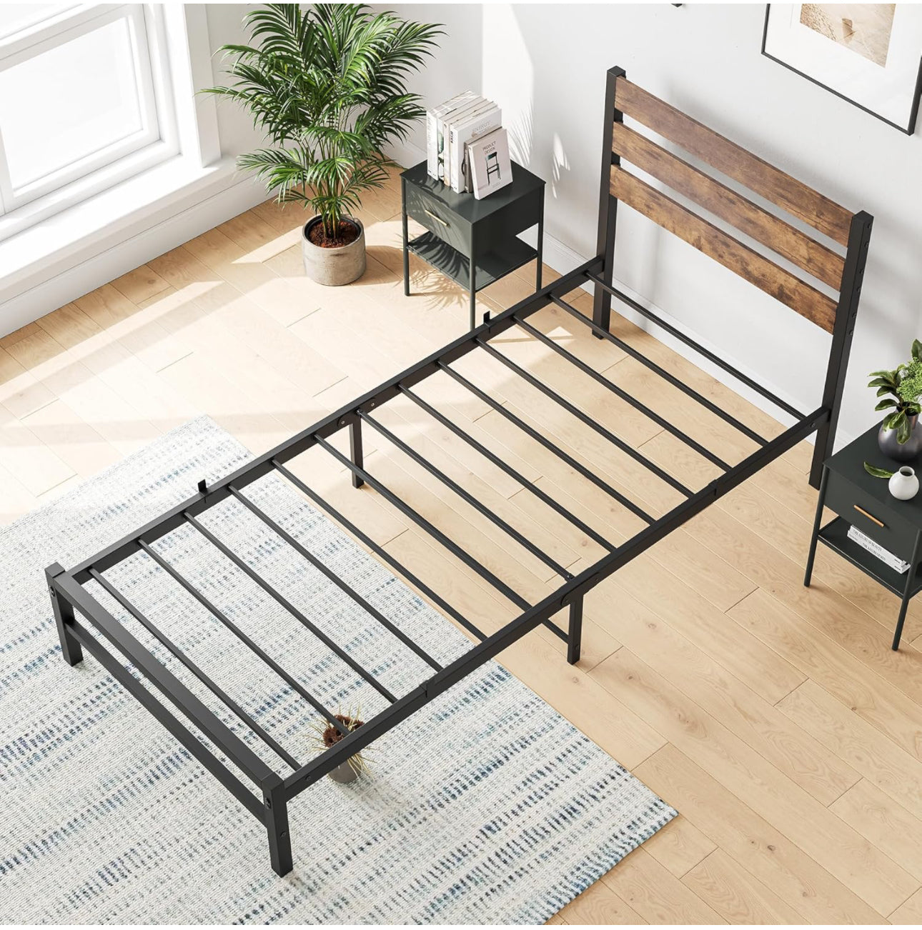 3ft Single Bed Frames with Wood Headboard