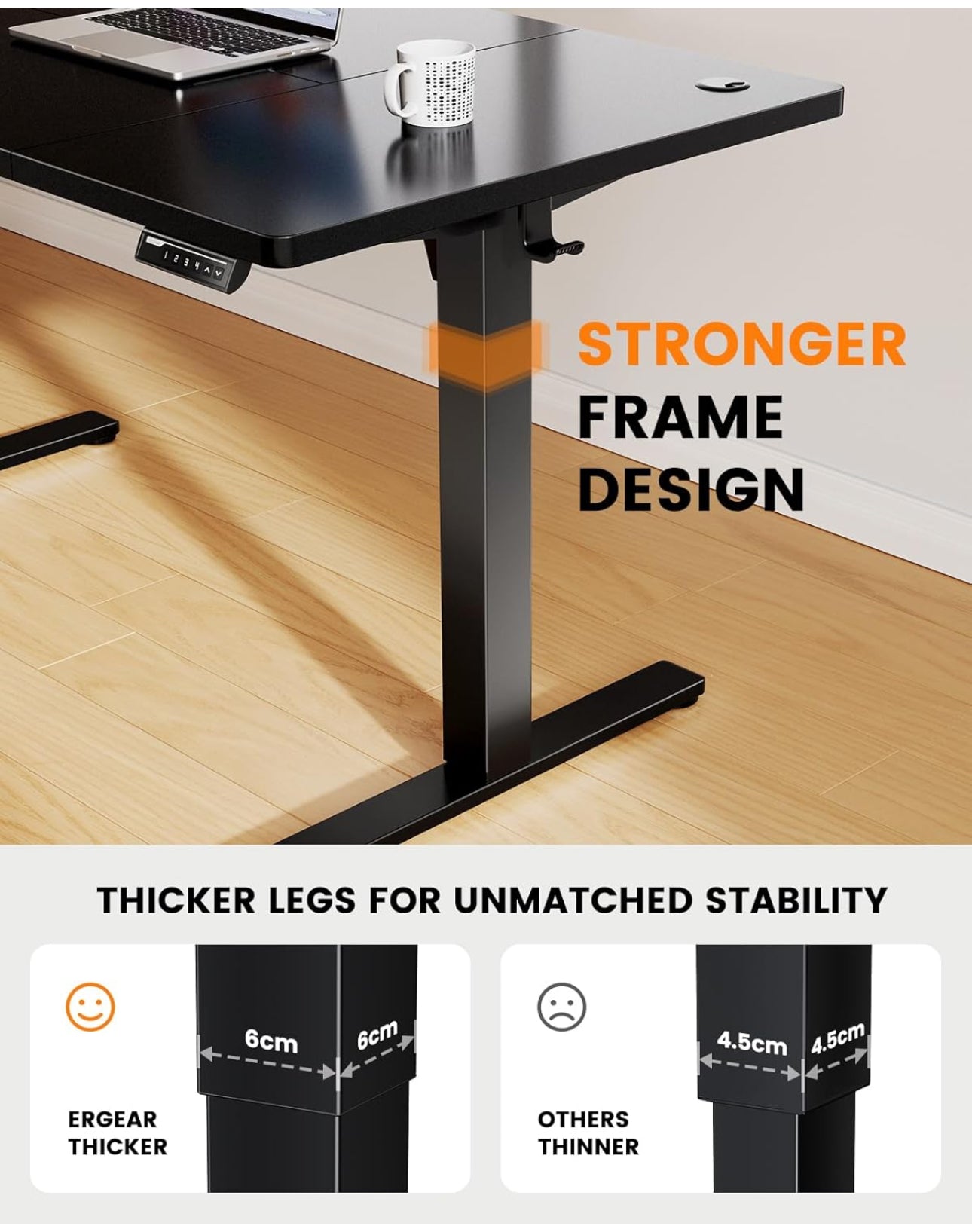Electric Standing Desk with Advanced Brushless Motor, 160 x 80 cm Height Adjustable Desk