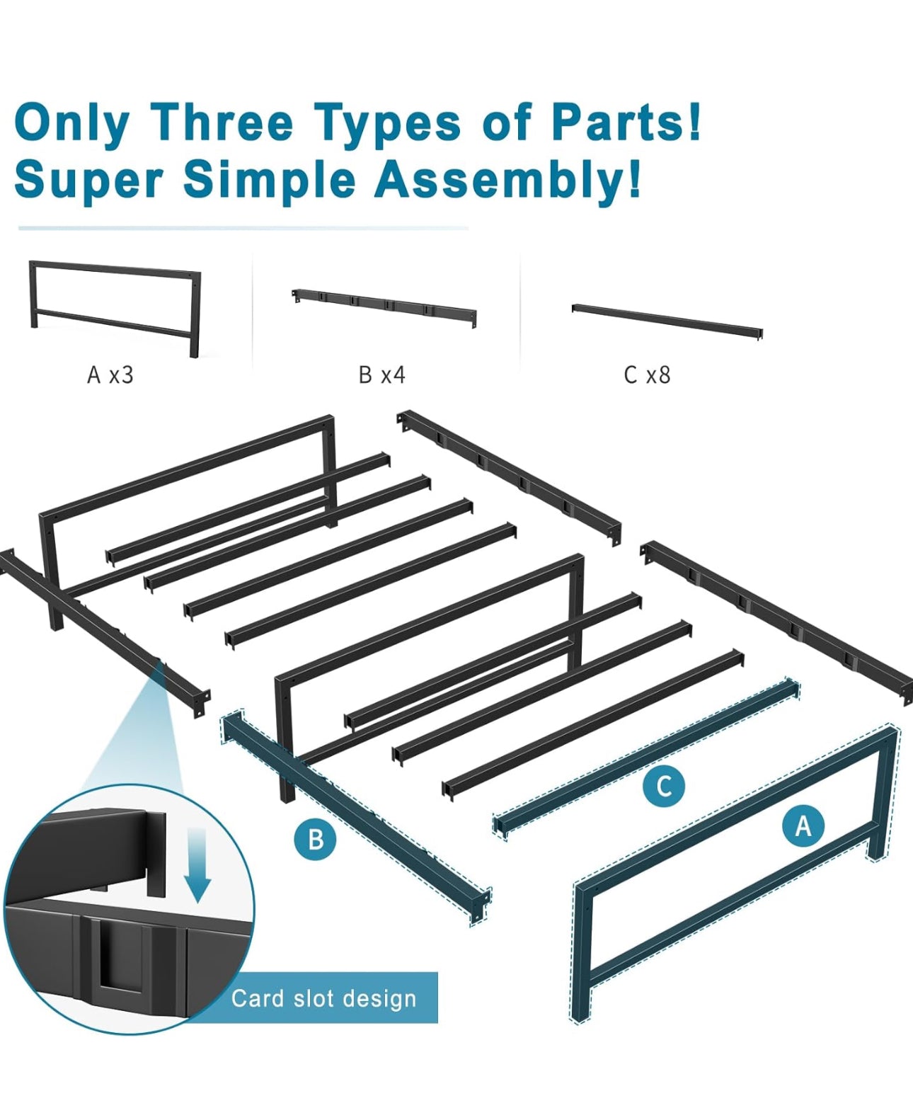 3ft Single Bed Heavy Duty Steel Slats Single Metal