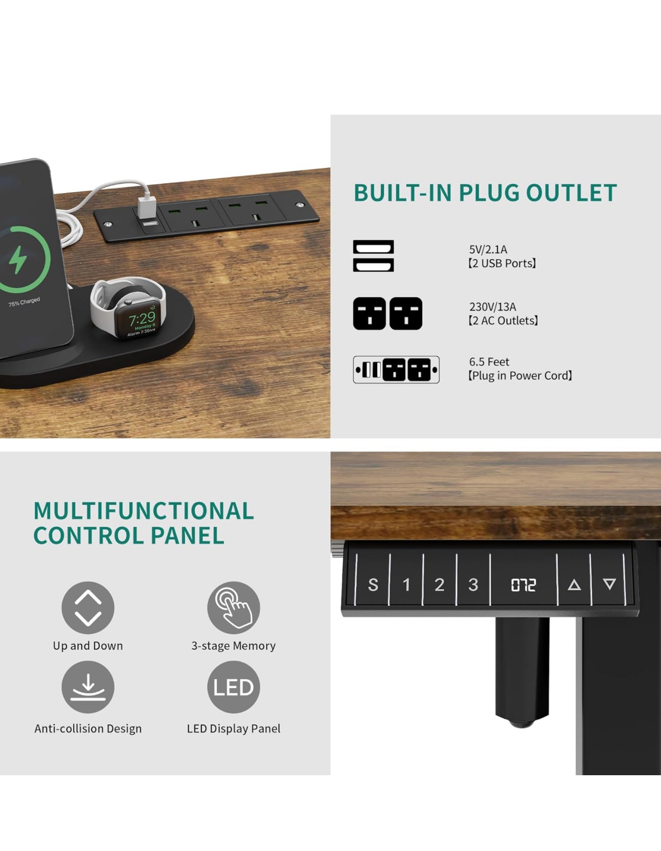 Electric Standing Desk With 2 USB Ports & Power Outlets