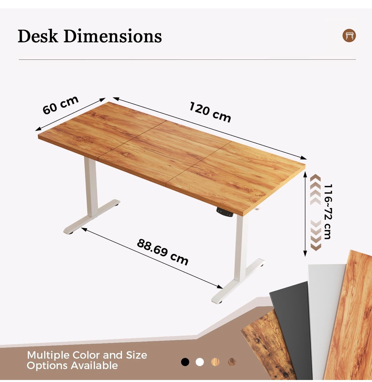 Standing Desk, 120 x 60 cm, Light Brown