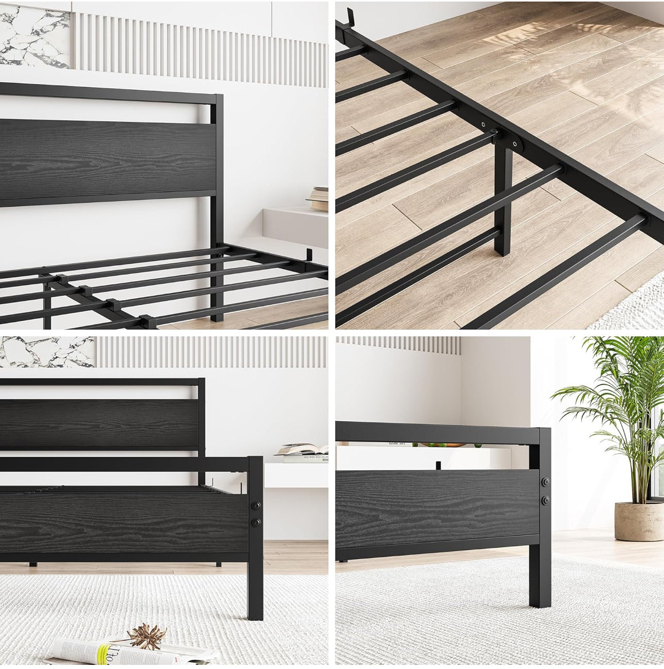King Size Bed Frame with Wood Headboard,Heavy Duty Metal Platform