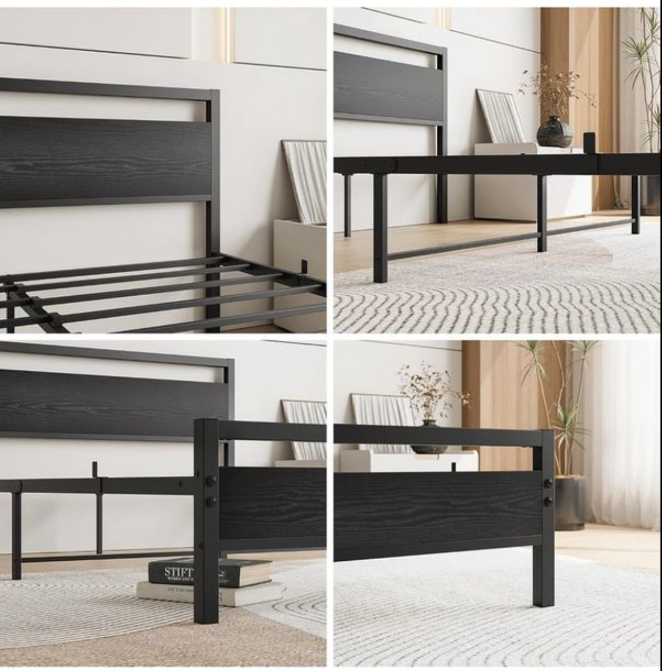 King Size Bed Frame with Wooden Headboard