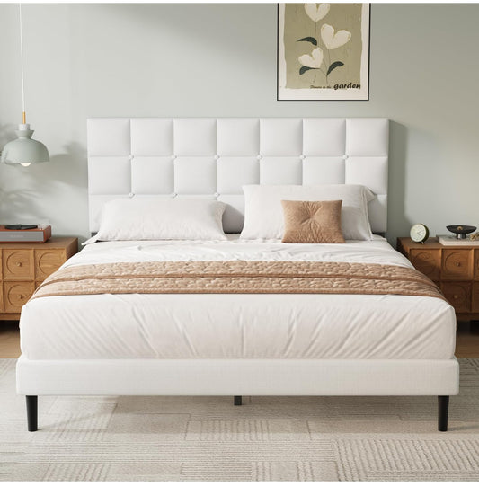 King Bed Frame, Easy Assembly, Sturdy Wooden Slat