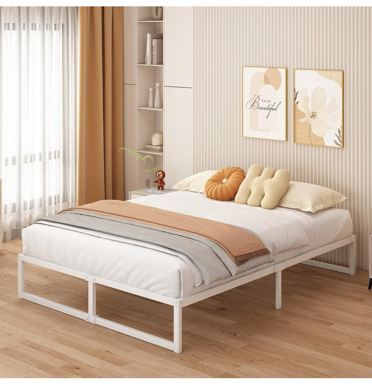 Small Double Bed Frame 120x190 cm Metal Platform Bed