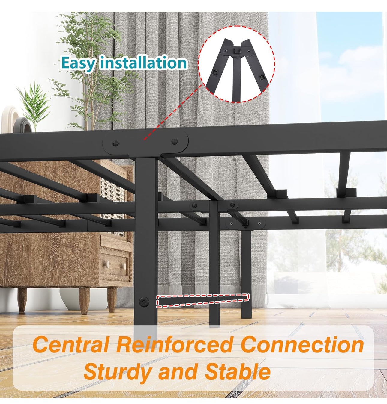 Double Bed Frame with Wood Headboard