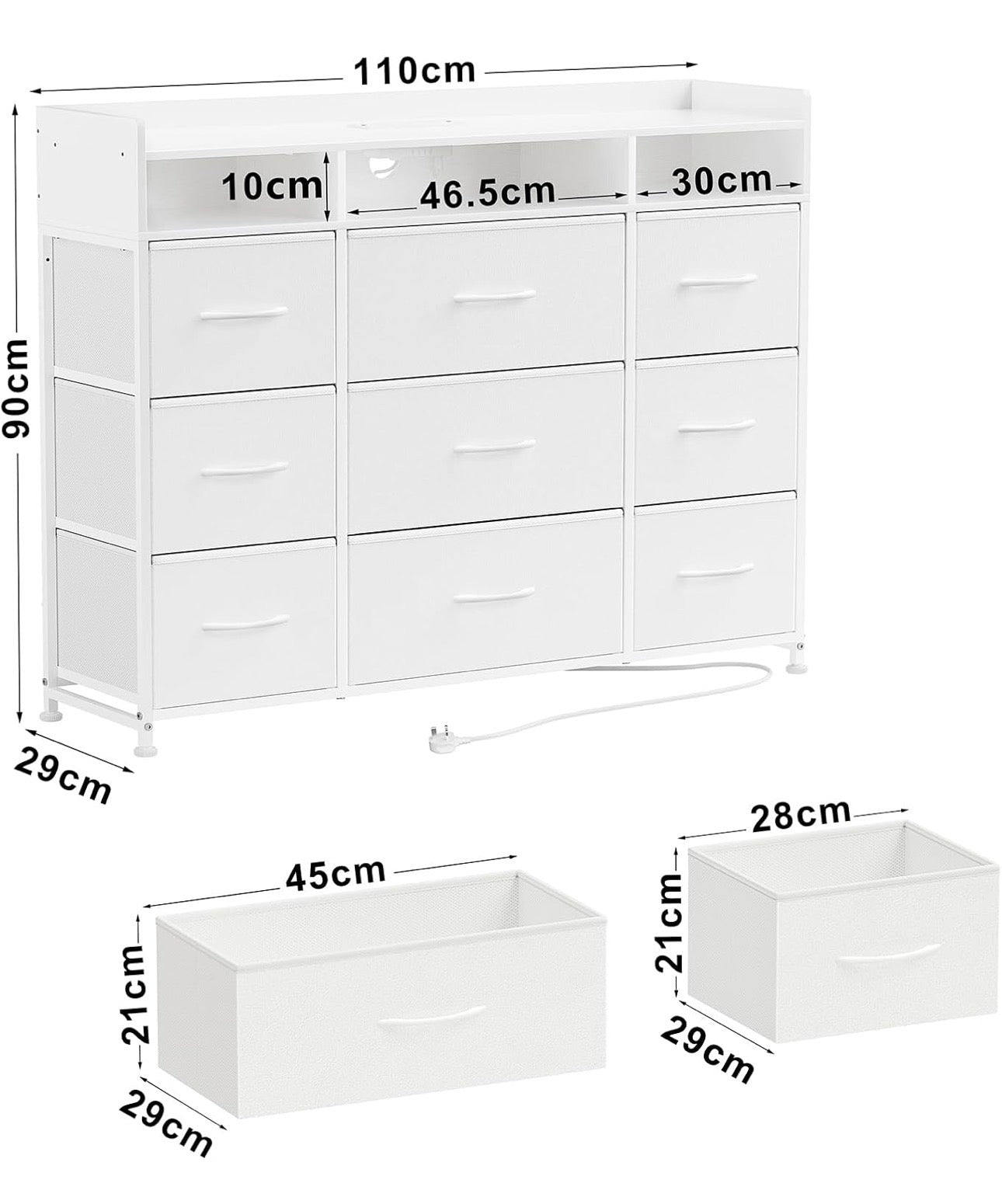 Chest of Drawers with Charging Station and LED Light