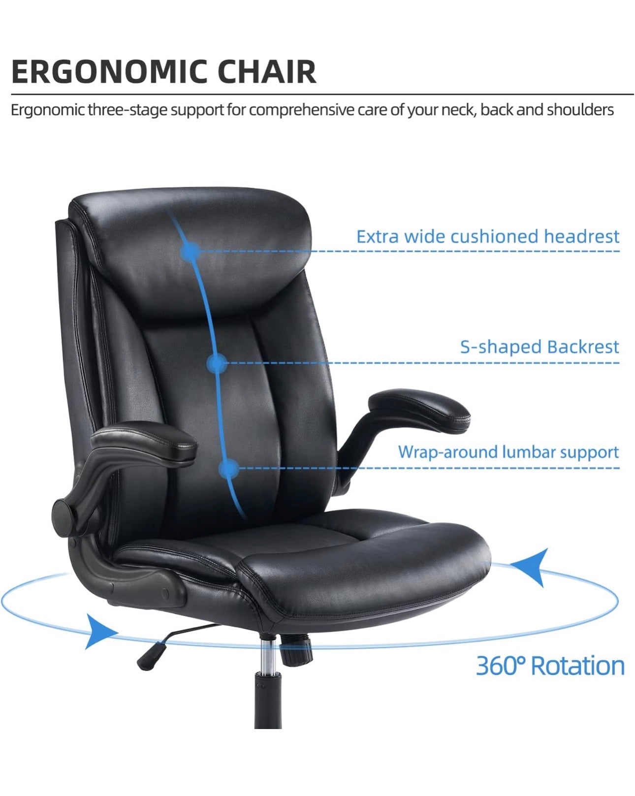 Executive Office Chair Swivel Work Chair Computer Desk Chair with Flip-up Armres