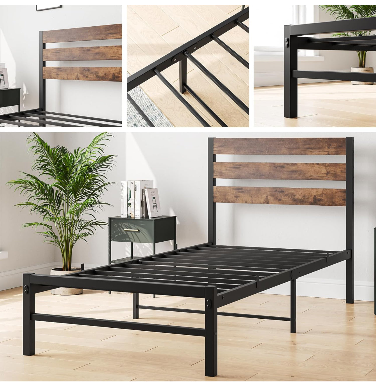 3ft Single Bed Frames with Wood Headboard