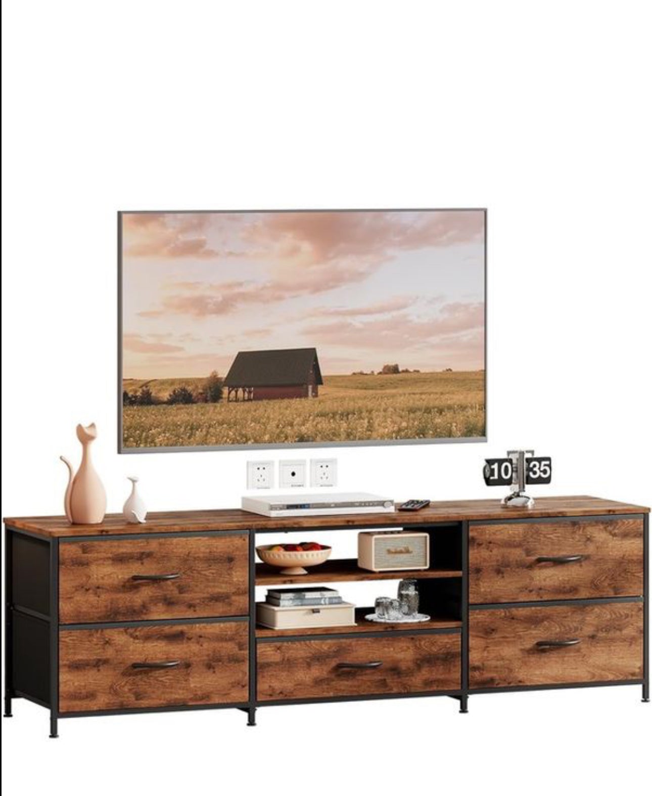 TV Stand Cabinet, TV Unit TV Console Table with 5 Drawers Storage Organizers