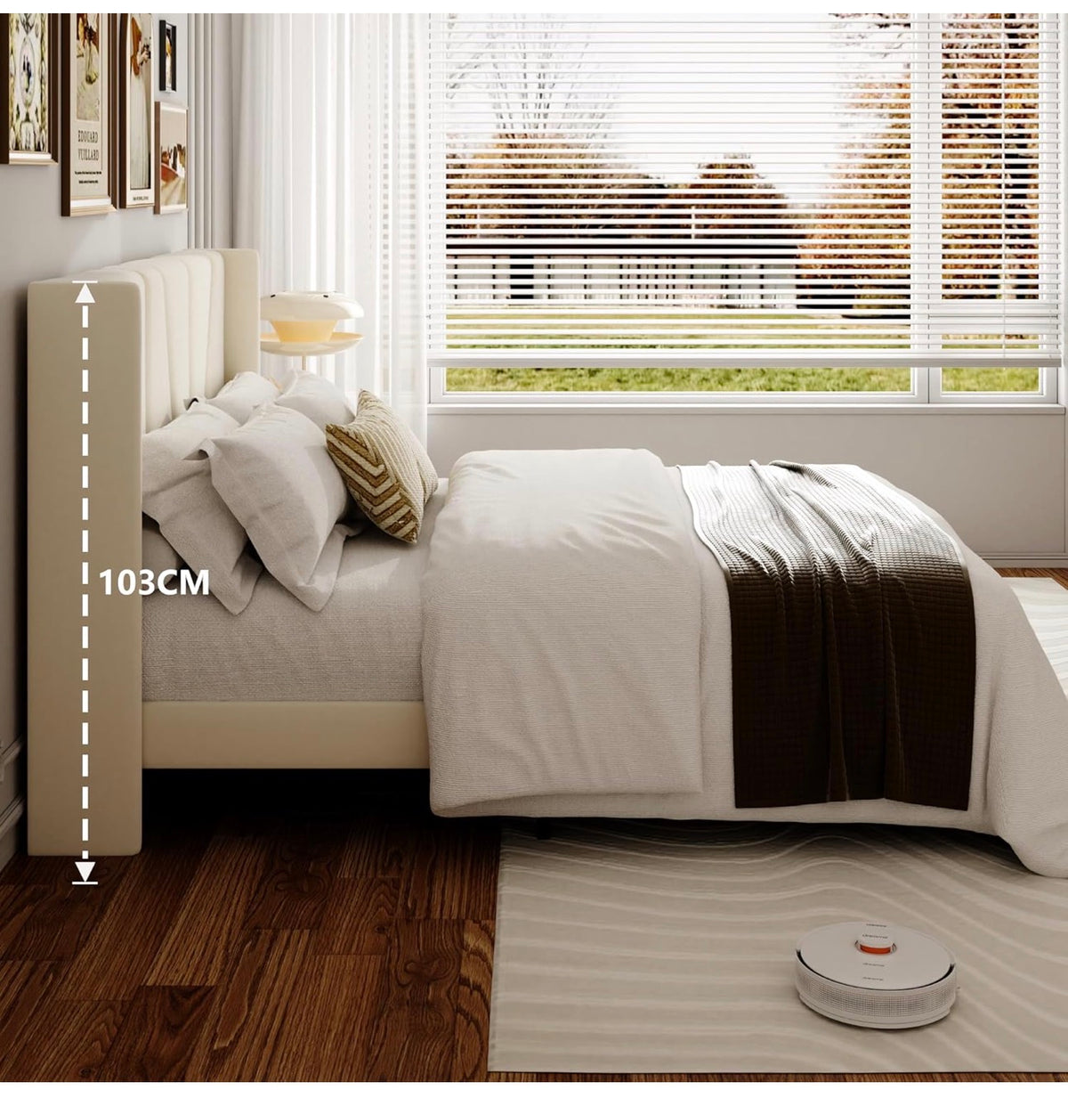Upholstered Platform Bed Frames, Contemporary Mattress Foundation, No Box Spring Needed, Noise Free, Easy Assembly, Beige