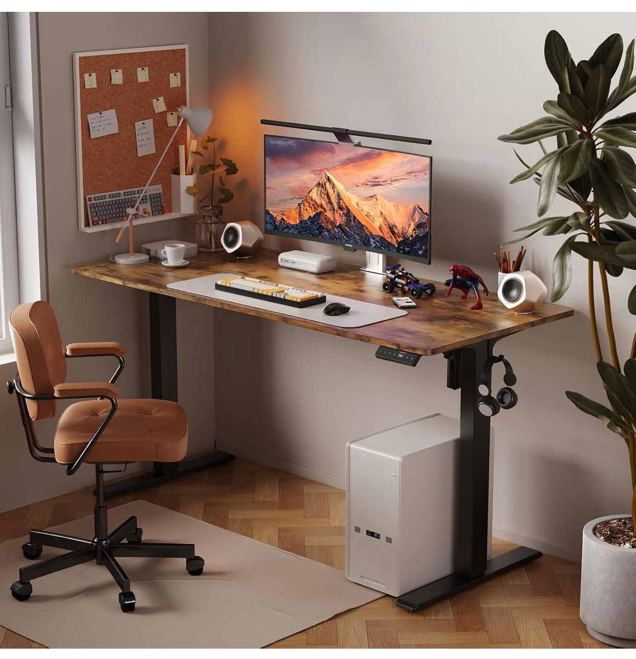 140 x 60 cm Standing Desk, Electric Height Adjustable Desk with 2 Hooks