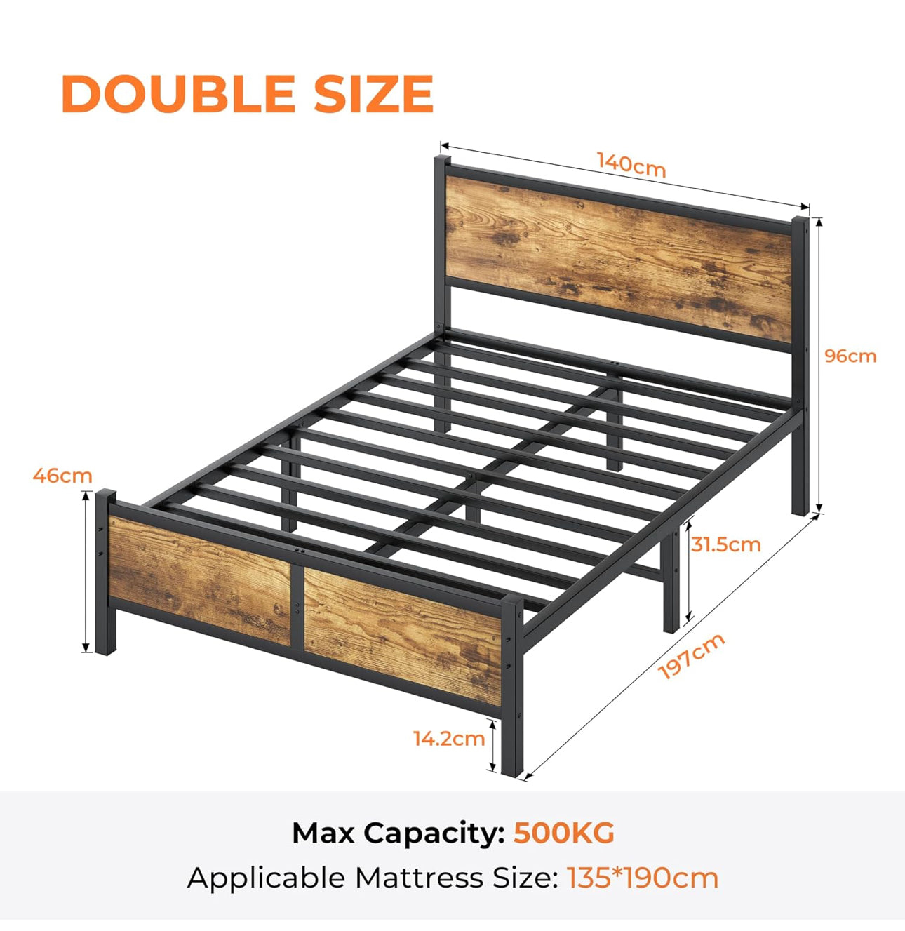 4ft6 Double Bed Frame with Headboard
