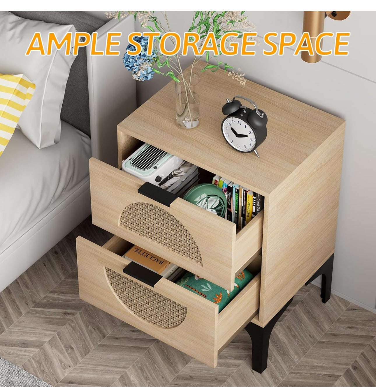 Set of 2 Bedside Table Boho Wood Nightstand