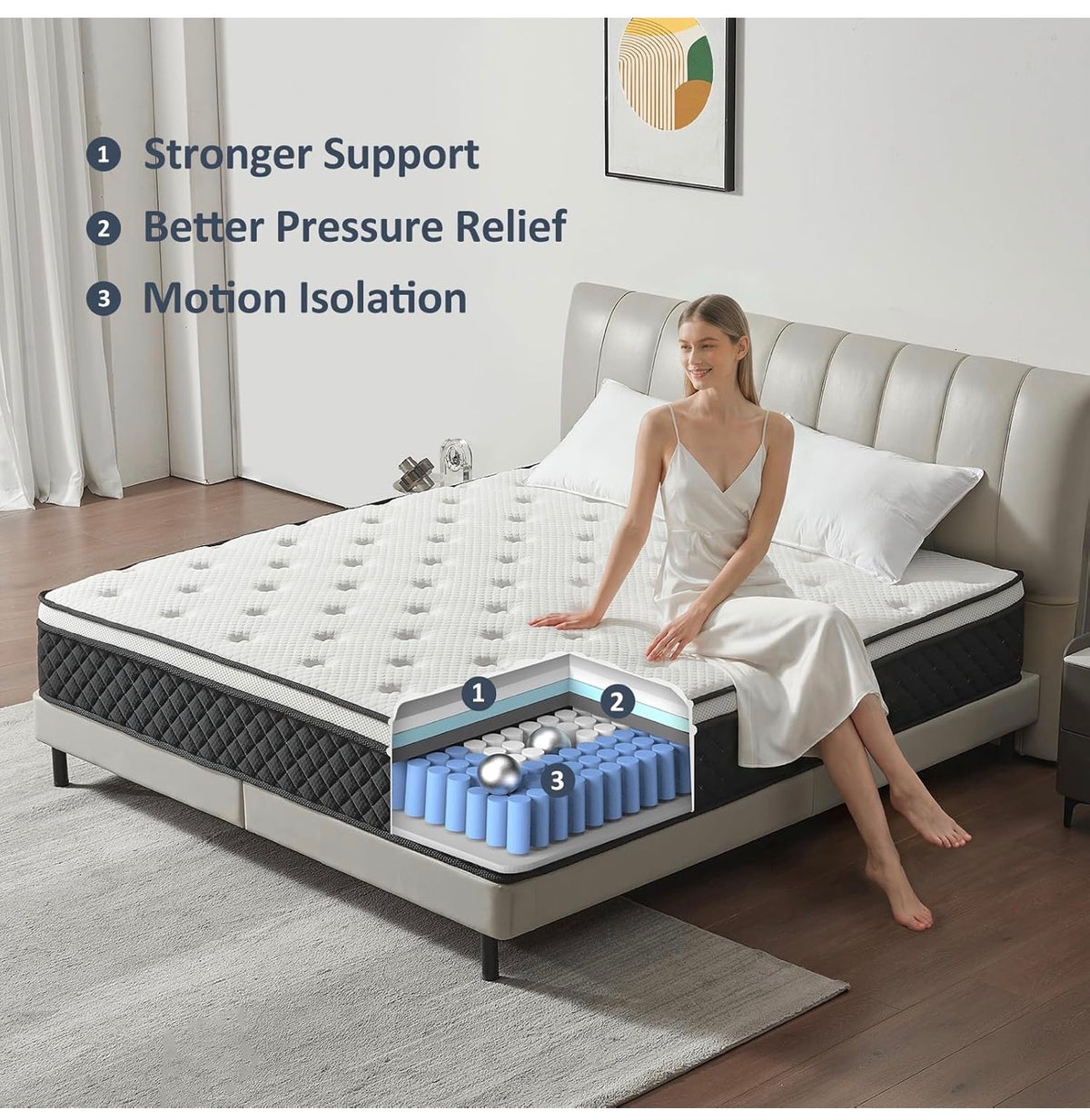 Double Mattress 25cm with Memory Foam & Pocketing Spring |In a Box,Medium Firm, Motion Isolation,Edge Support,Breathable Cover,White (135 * 190 * 25cm)